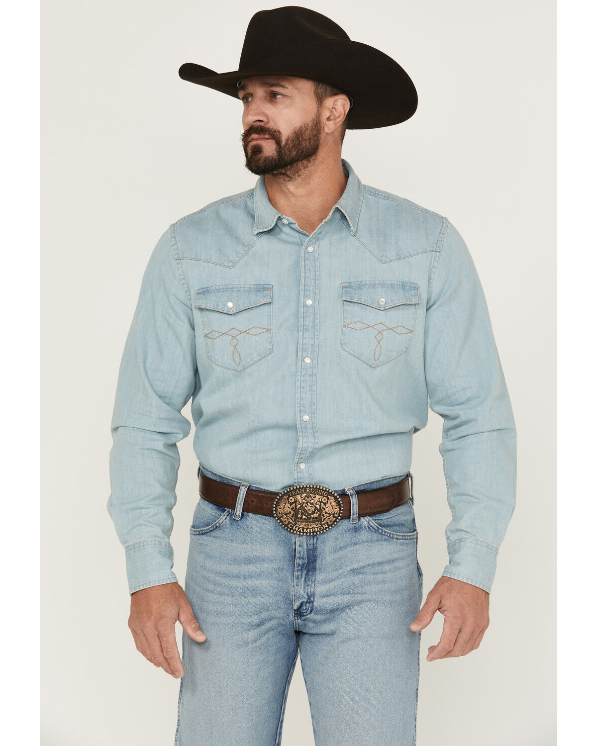 Men's Cody James Frosty Light Wash Long Sleeve Snap Denim Western Shir