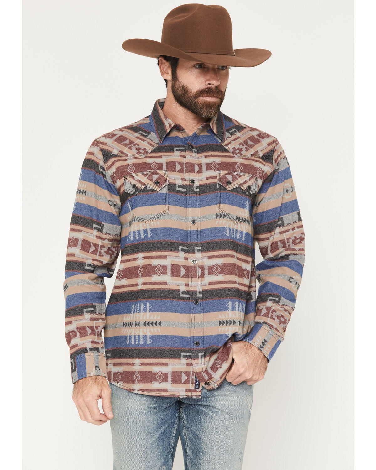 Men's Moonshine Spirit Caribou Southwestern Striped Long Sleeve Snap