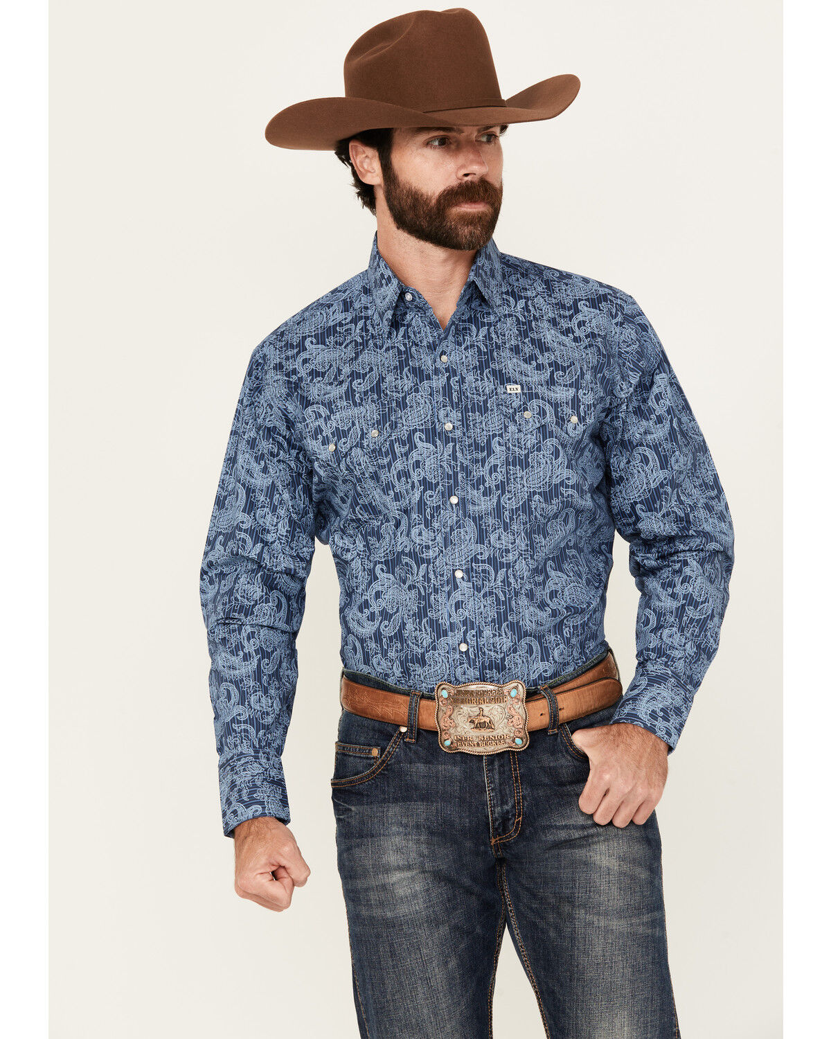Men's Ely Walker Tonal Paisley Print Long Sleeve Snap Stretch Western