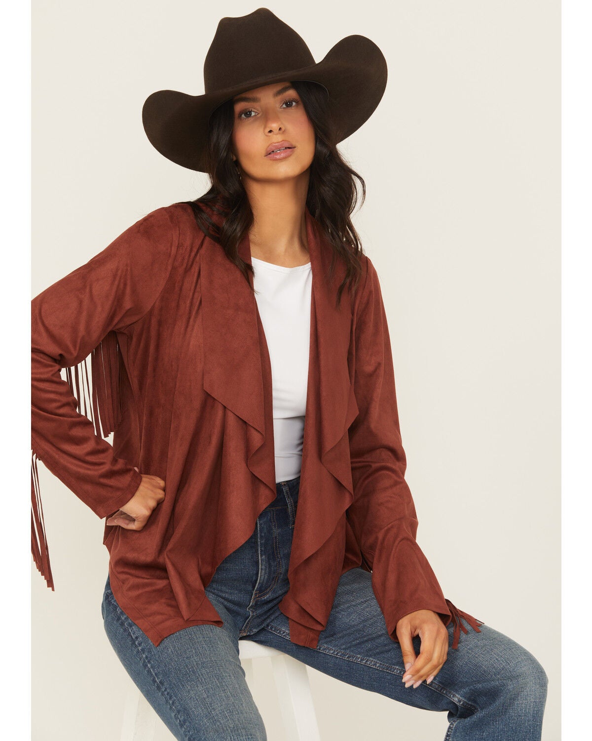 Women's Shyanne Cascade Front Faux Suede Fringe Jacket