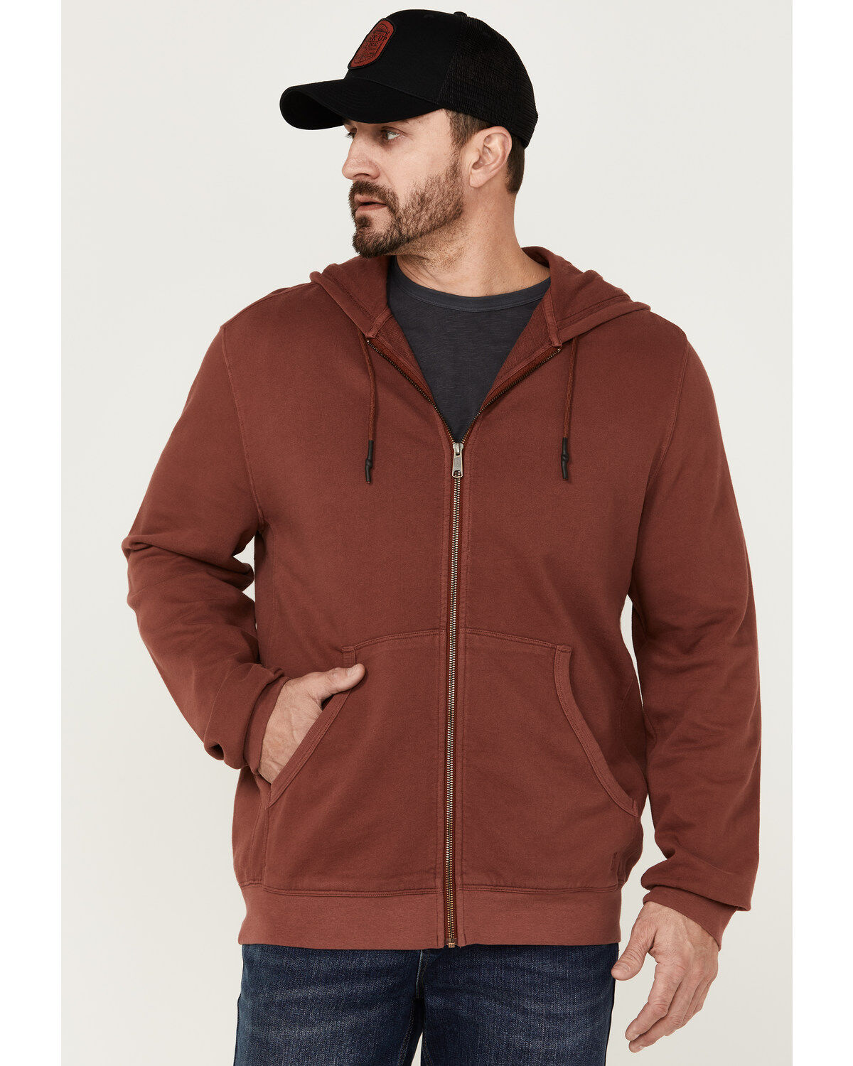 Men's Brothers and Sons Weathered French Terry Zip-Front Hooded Jacket