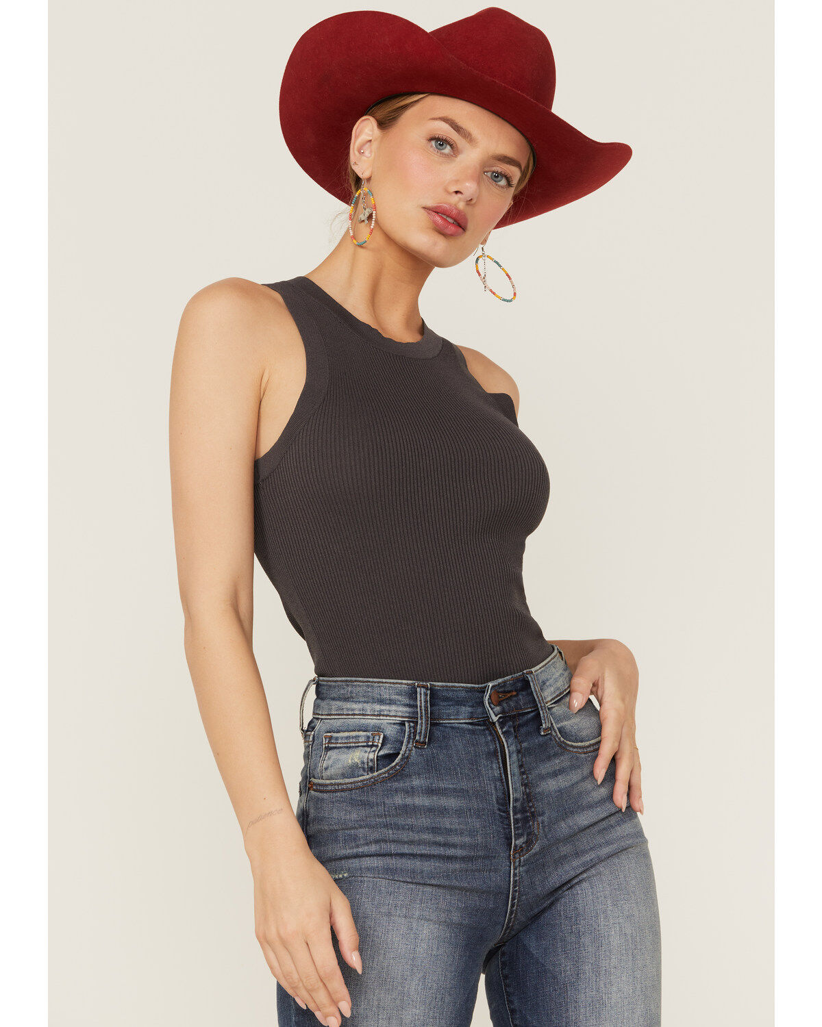 Women's Panhandle Solid Ribbed Bodycon Tank