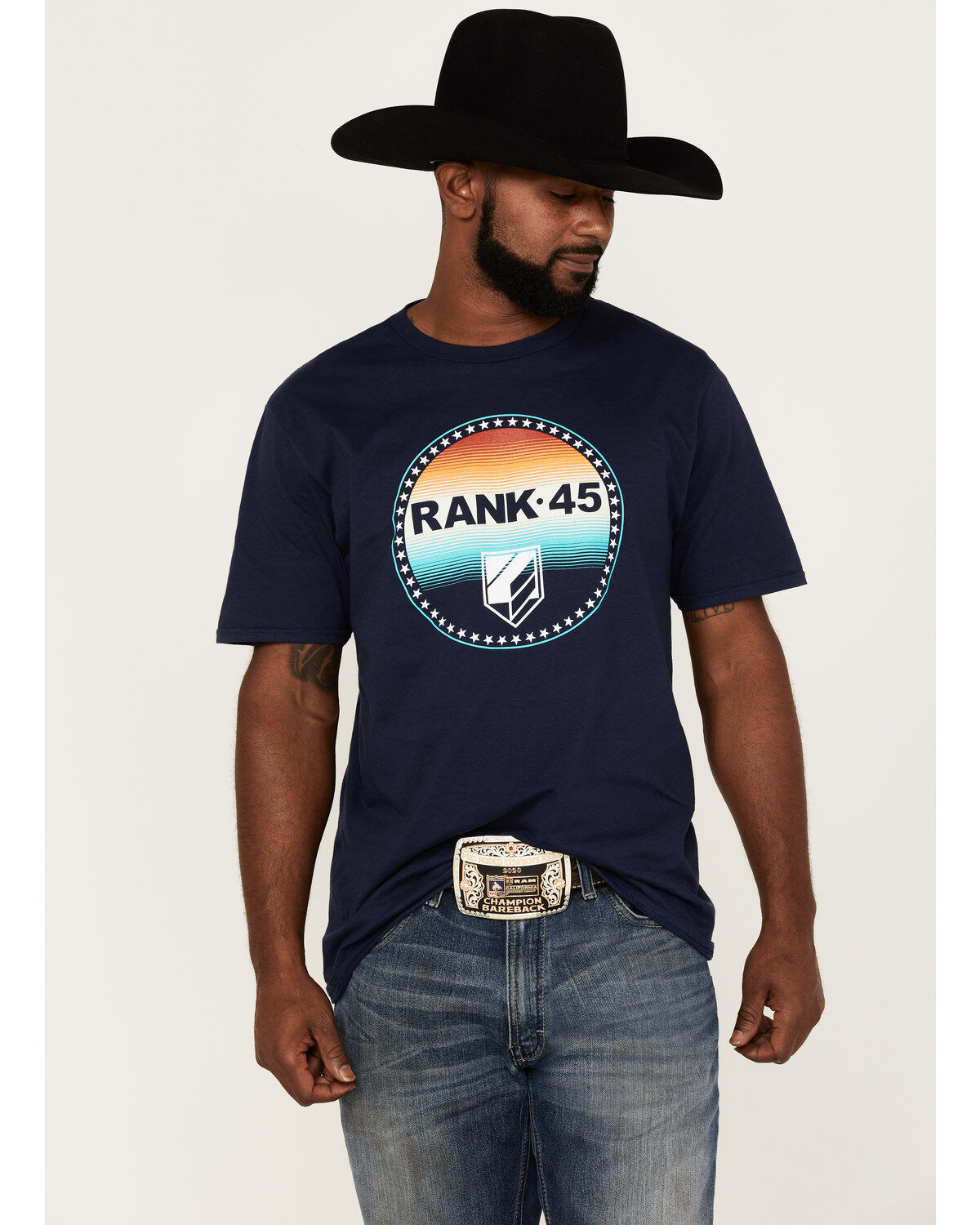 Men's RANK 45 Ombre Southwestern Circle Logo Graphic Short Sleeve T-S