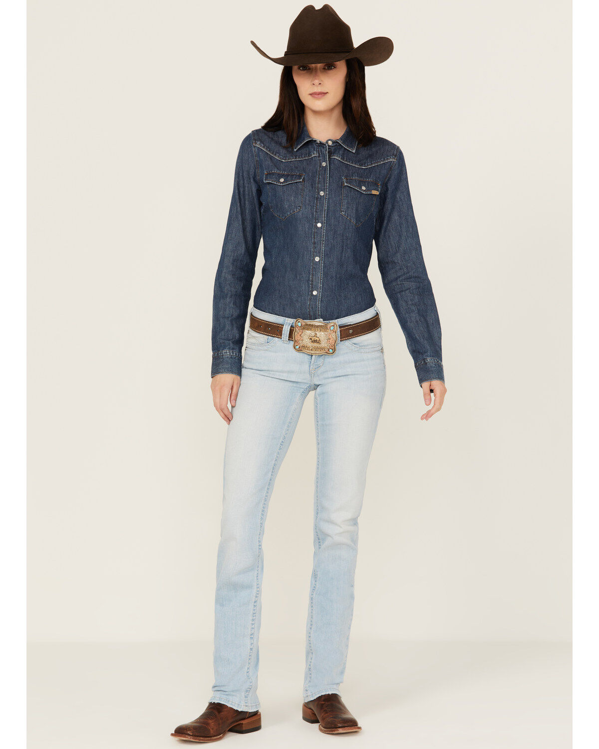 Women's Ariat Light Wash Zayla Low Rise Straight Leg Stretch Denim Jea