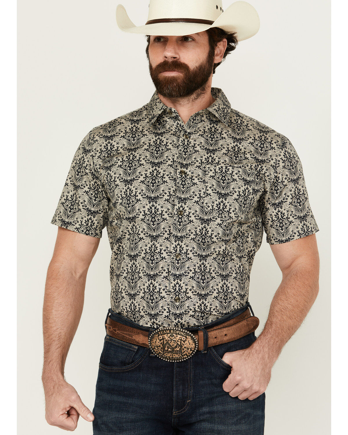 Men's Gibson Queen of Spades Medallion Print Short Sleeve Button-Down