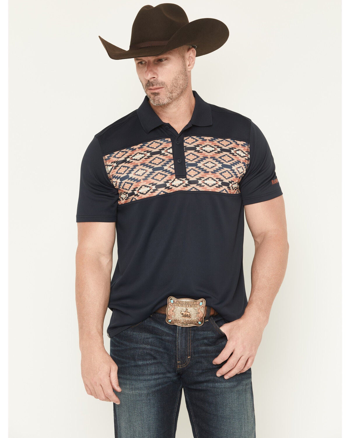 Men's RANK 45 Southwestern Print Border Short Sleeve Button-Down Polo