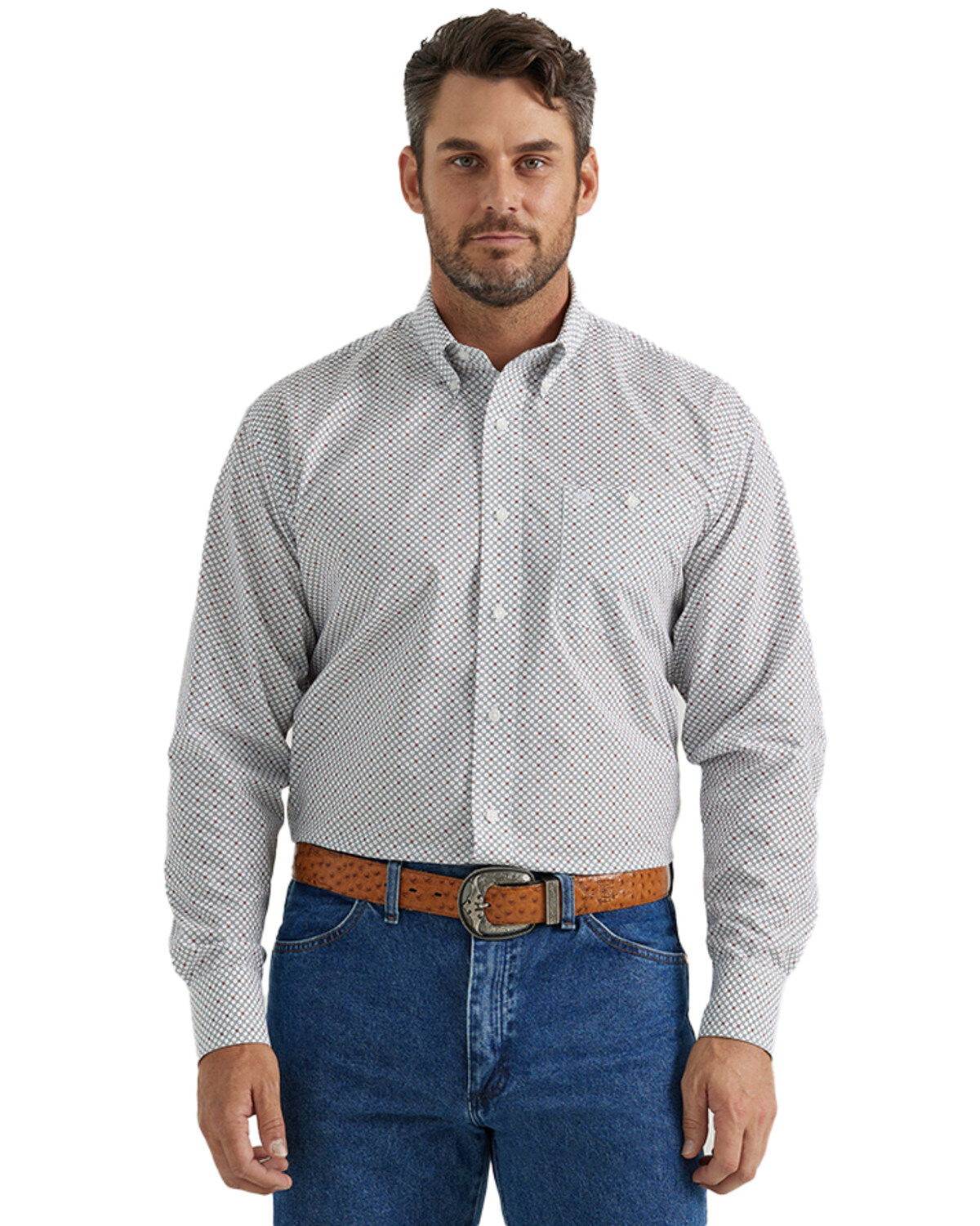 Men's Wrangler Geo Print Long Sleeve Button-Down Stretch Western Shirt