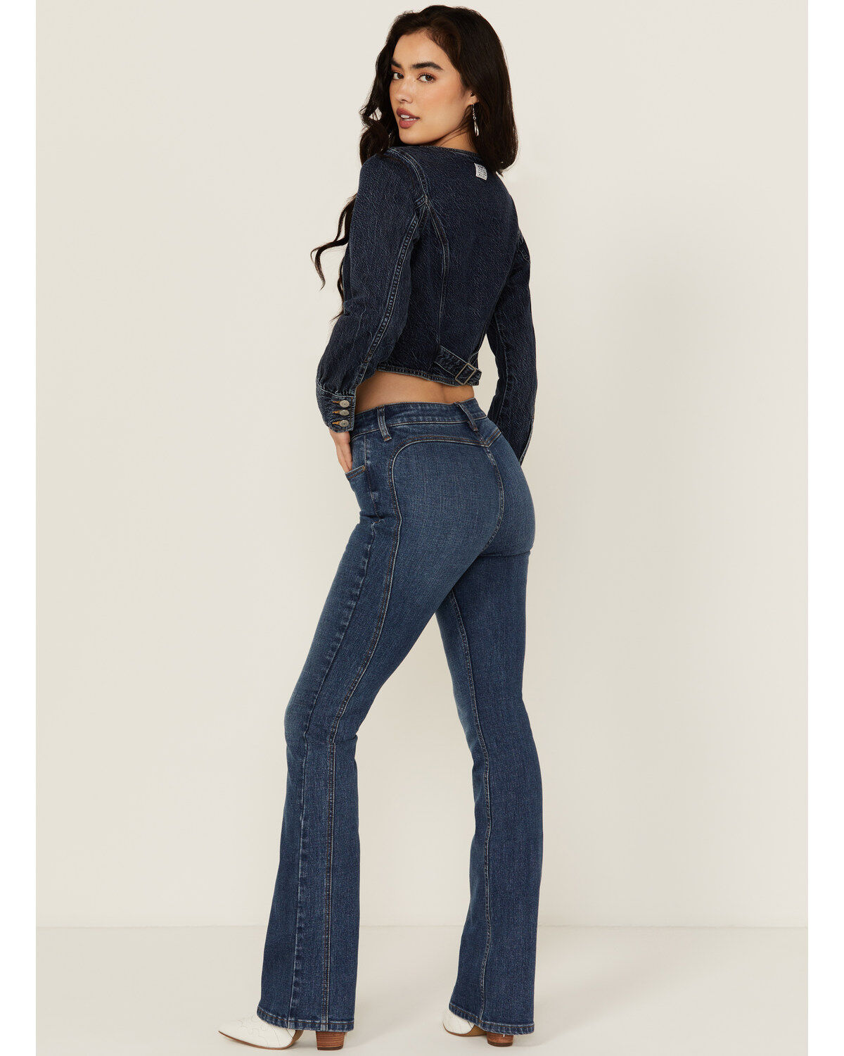 Women's Shyanne Celeste Medium Wash High Rise Seam Bootcut Stretch Den