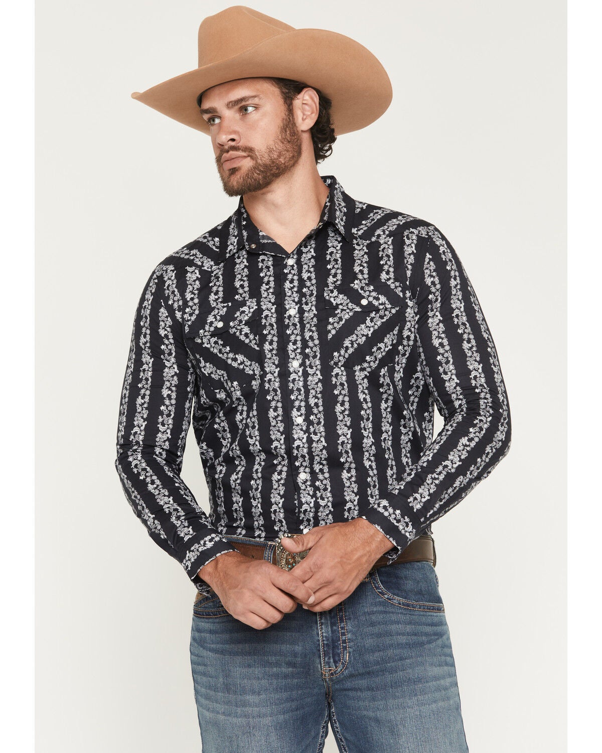 Men's Panhandle Slime Southwestern Striped Print Long Sleeve Snap West