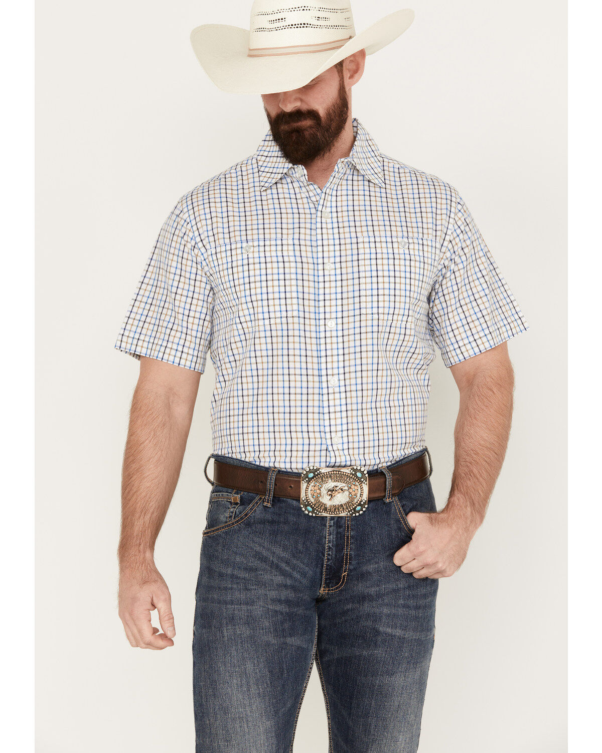 Men's Resistol Ennis Checkered Print Short Sleeve Button Down Western