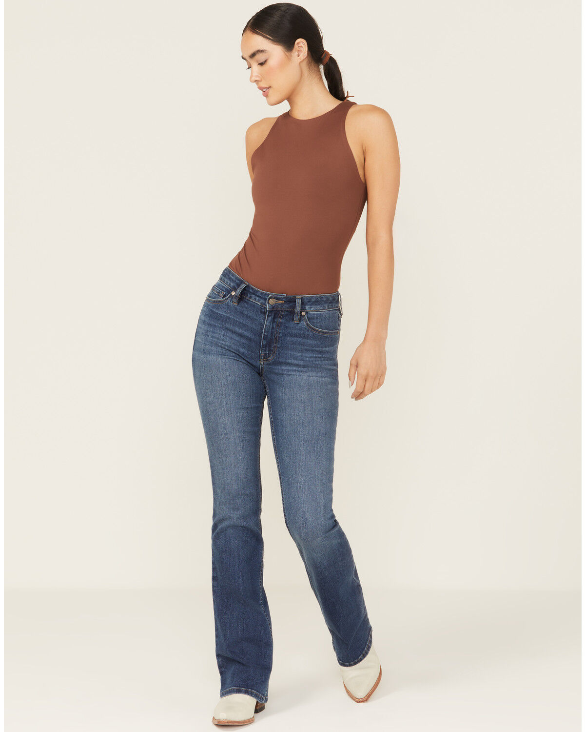 Women's Shyanne Aria Medium Wash Mid Rise Bootcut Stretch Denim Jeans