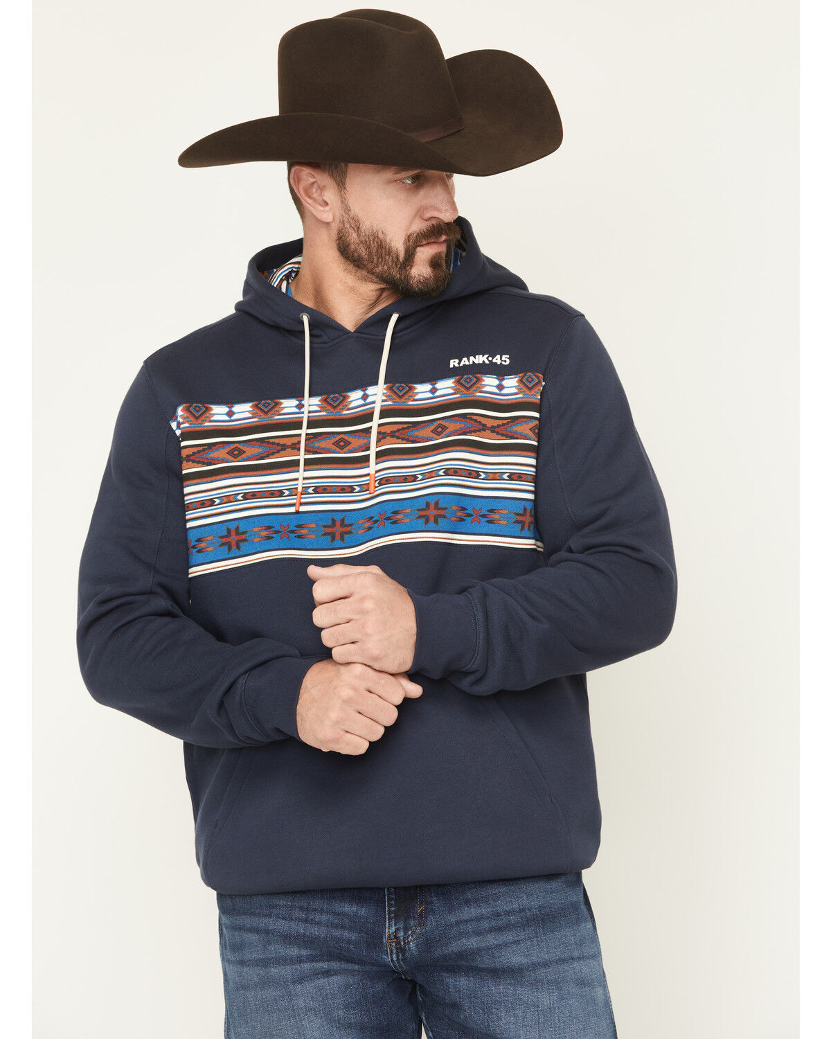 Men's RANK 45 Border Striped Print Hooded Sweatshirt