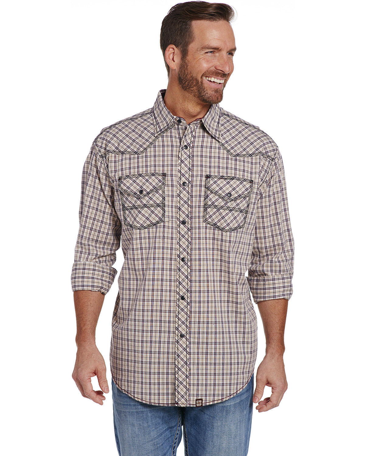 Men's Cowboy Up Enzyme Wash Plaid Print Long Sleeve Snap Western Shirt