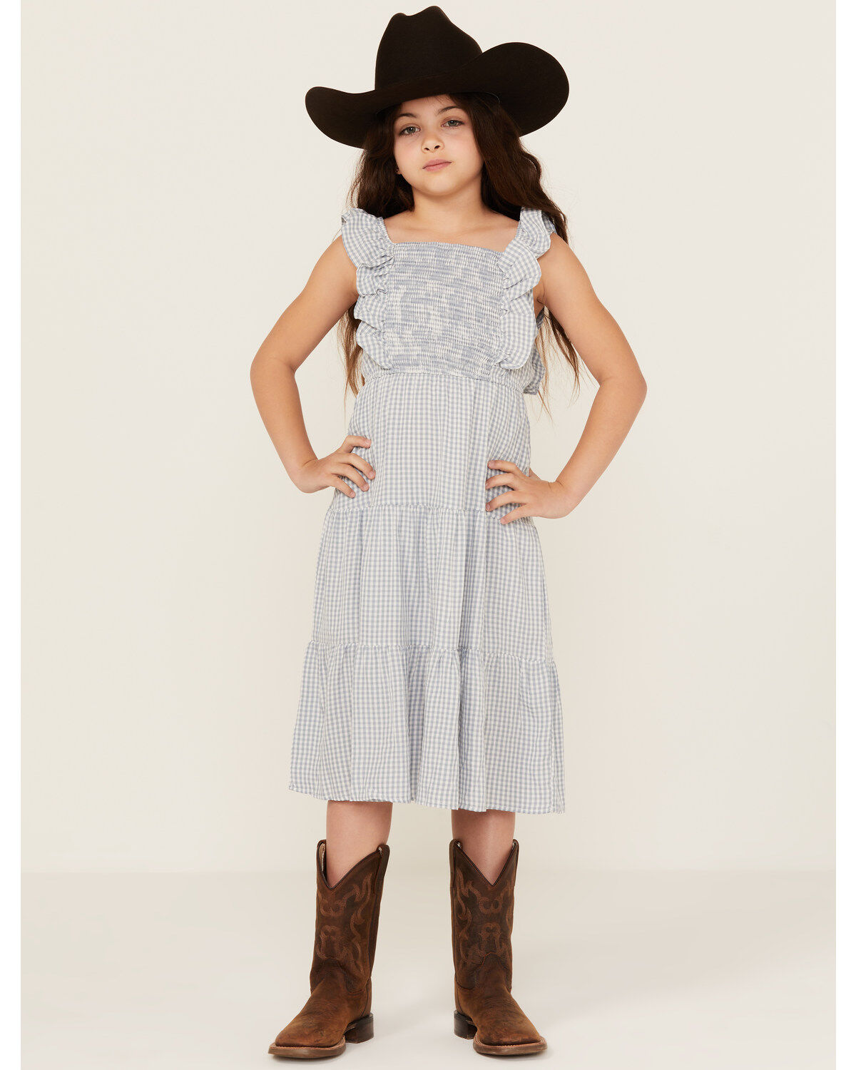 Girls' Hayden LA Gingham Print Puff Sleeve Midi Dress