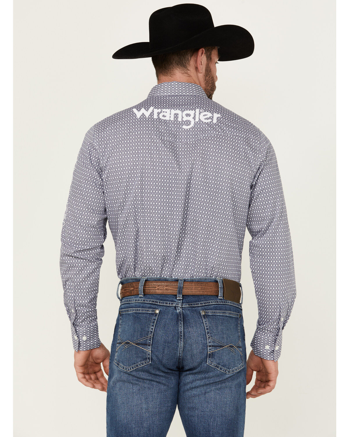 Men's Wrangler Geo Print Logo Long Sleeve Button-Down Western Shirt