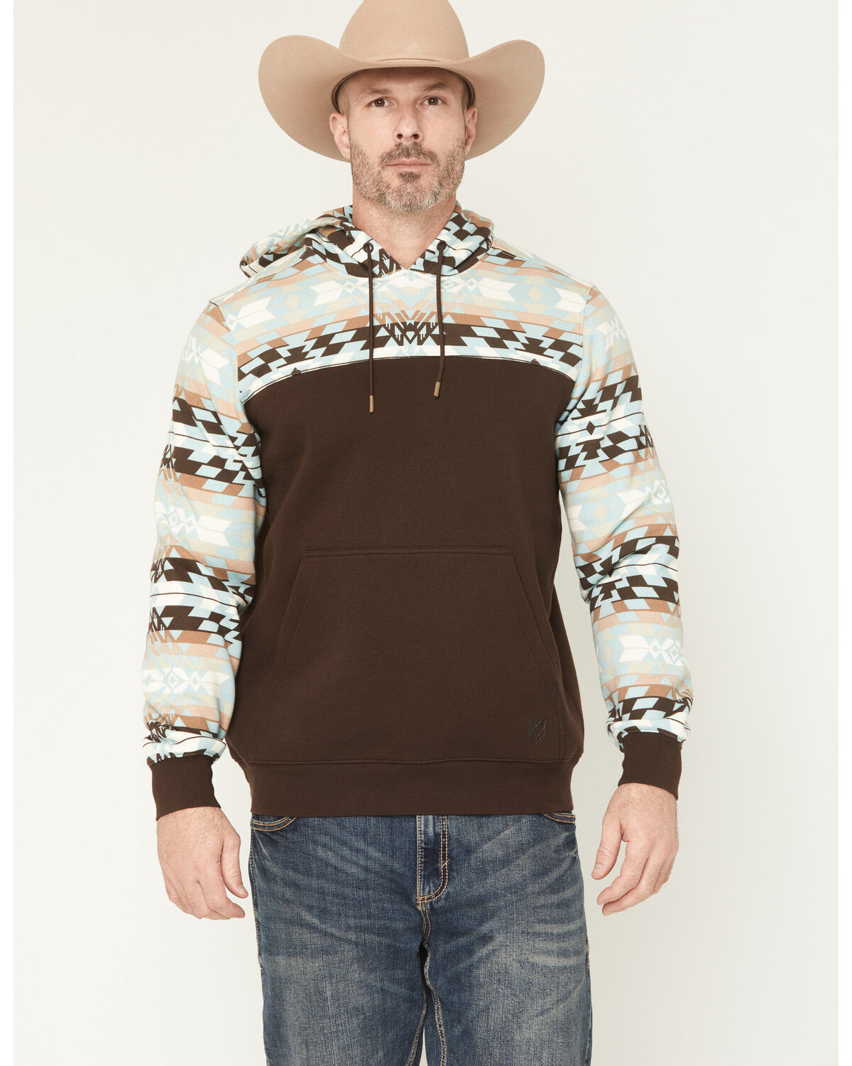 Men's RANK 45 Horizon Southwestern Print Colorblock Hooded Sweatshirt