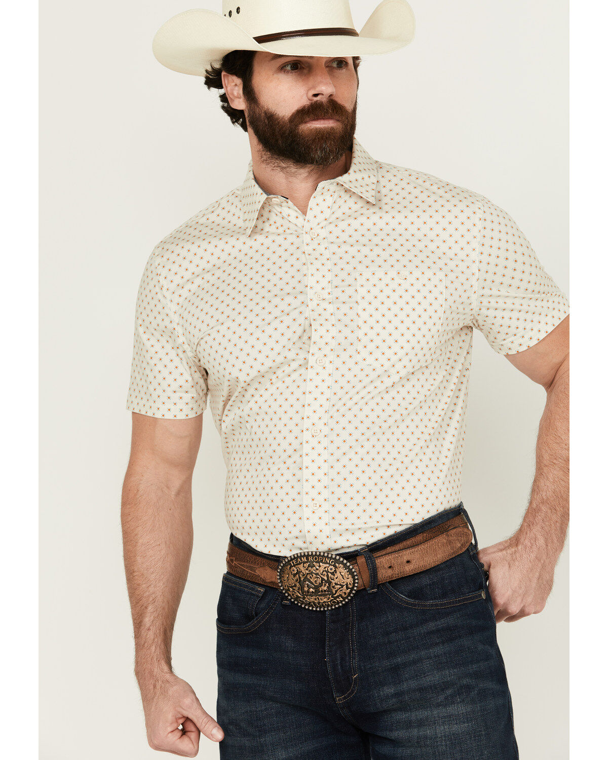Men's RANK 45 Westamp Geo Print Short Sleeve Button-Down Performance
