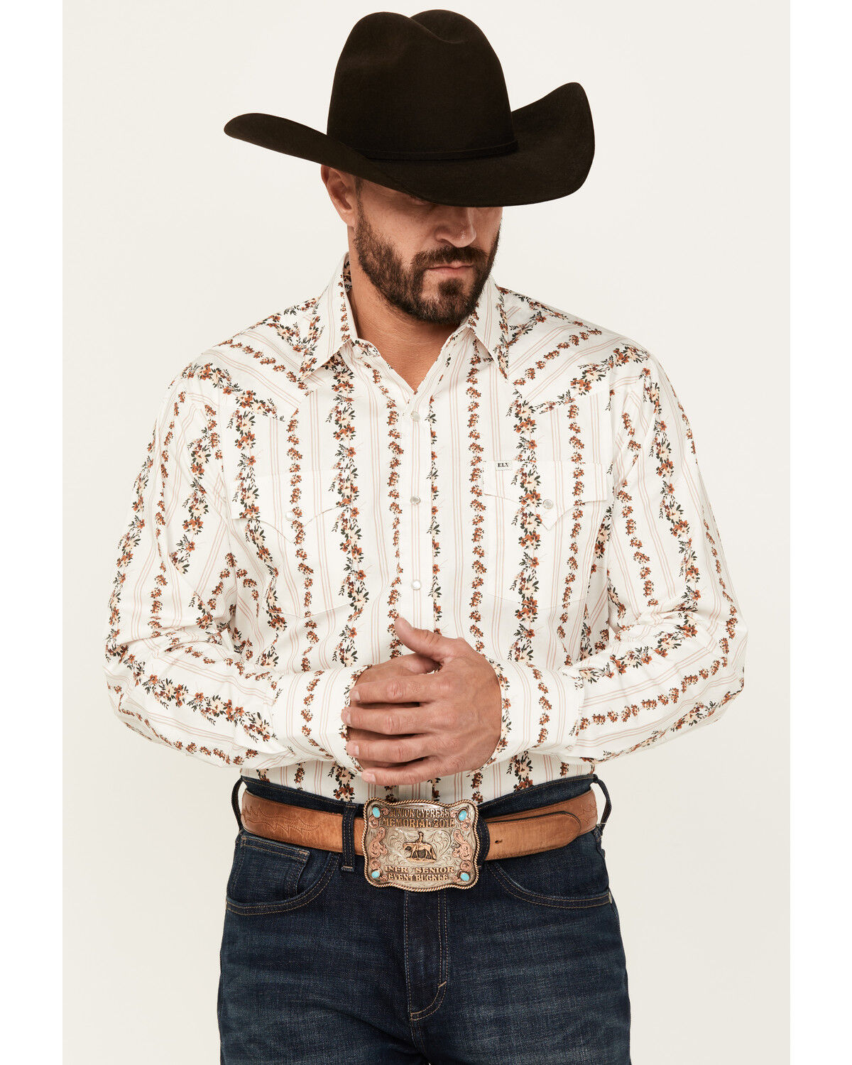 Men's Ely Walker Floral Striped Long Sleeve Pearl Snap Western Shirt