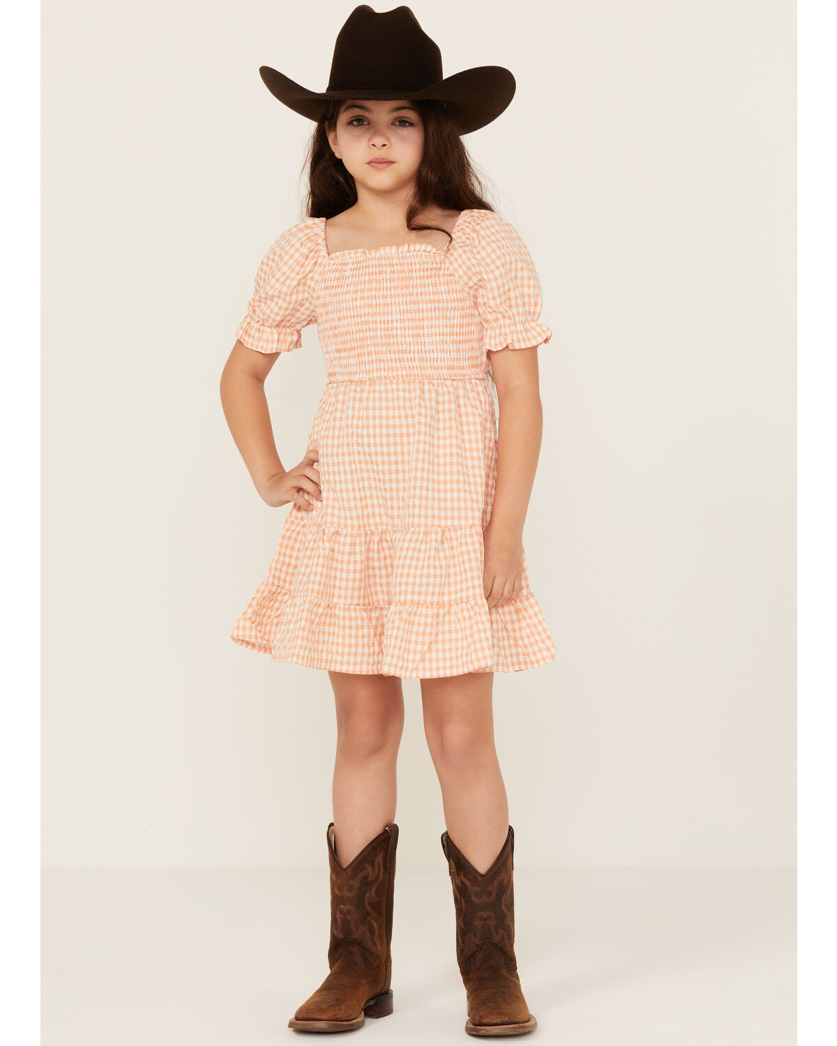 Girls' Hayden LA Gingham Print Puff Sleeve Mini Dress