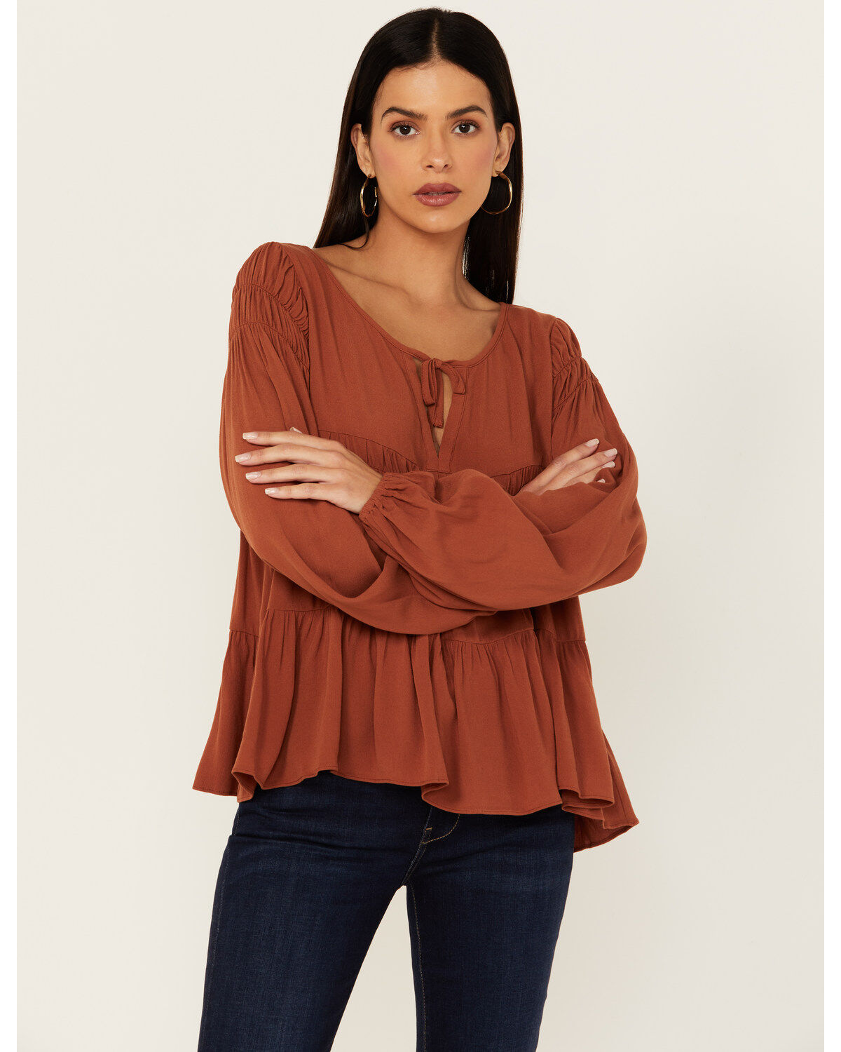 Women's Cleo + Wolf Tiered Flowy Tie Front Blouse