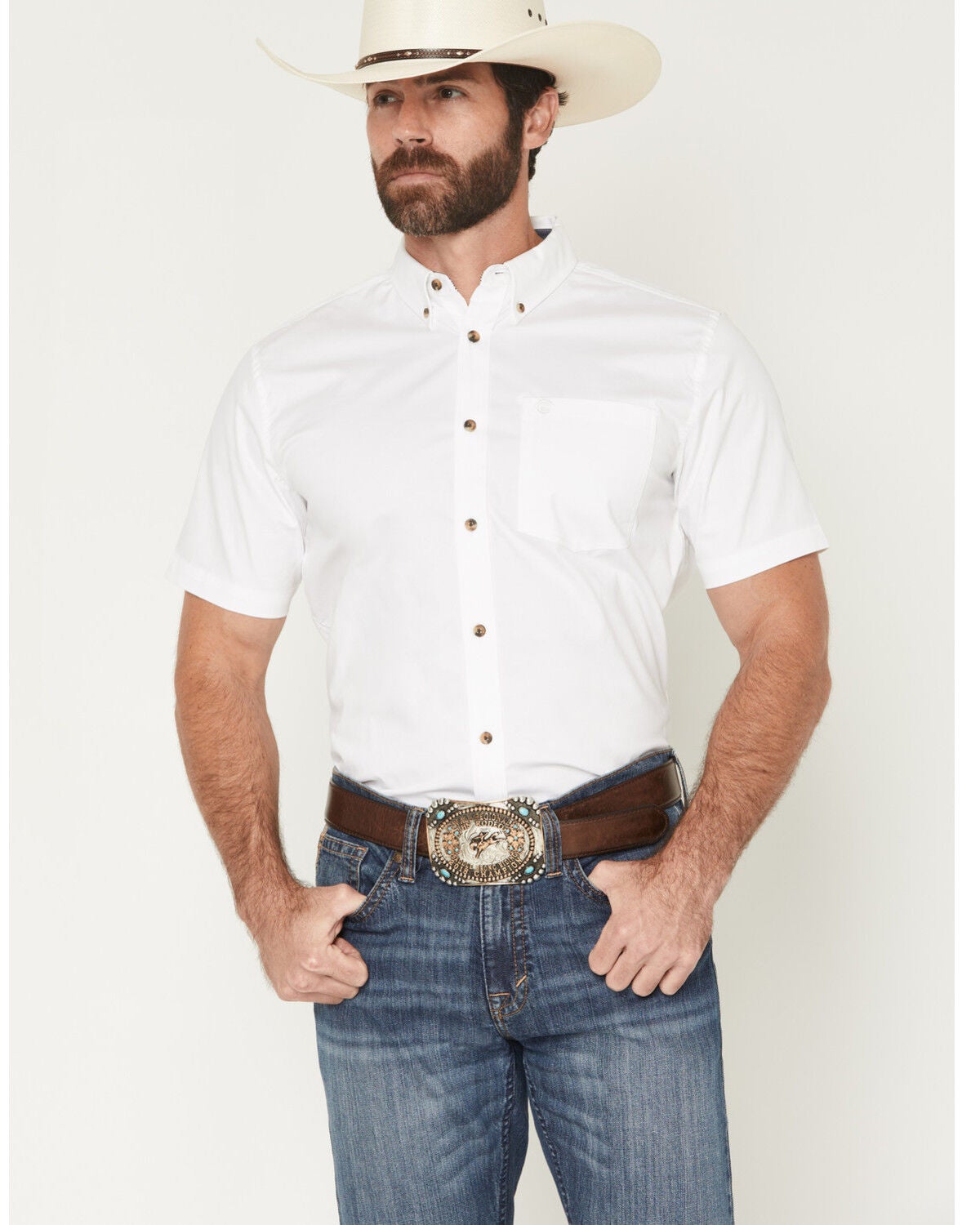 Men's Cody James Basic Solid Short Sleeve Button-Down Stretch Western