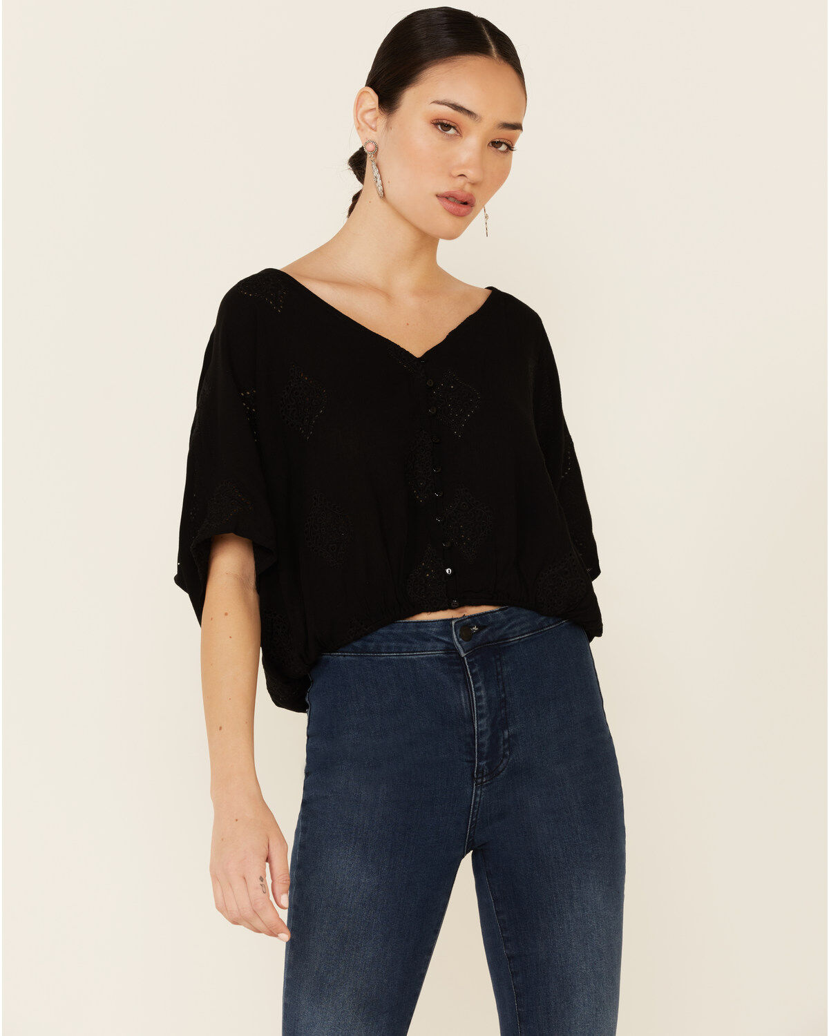 Women's Angie Embroidered Button-Down Long Sleeve Flowy Top
