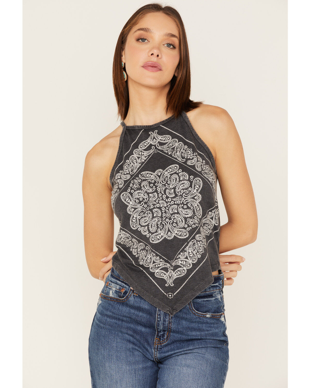 Women's Rock & Roll Denim Bandana Print Tank Top