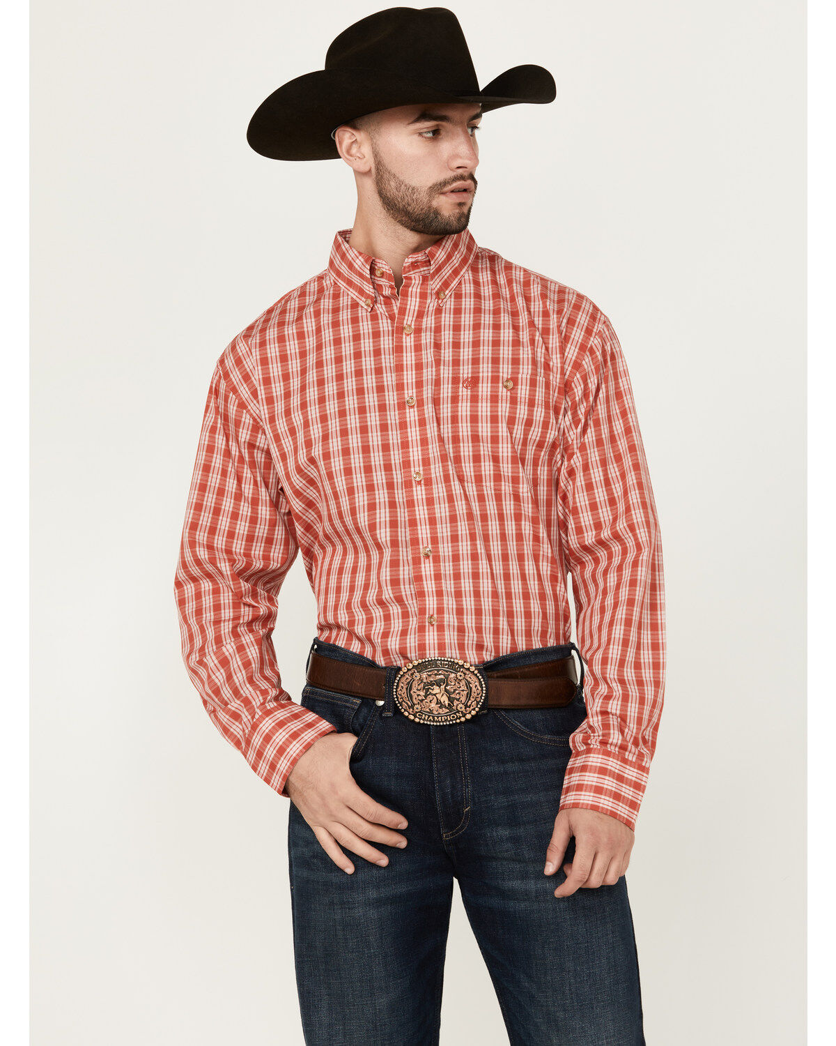 Men's Wrangler Classic Plaid Print Long Sleeve Button-Down Western Shi