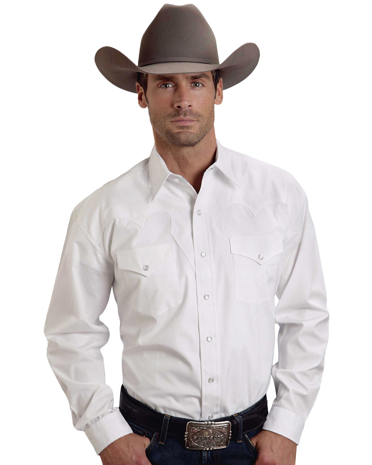 Men's Stetson White Solid Long Sleeve Western Shirt
