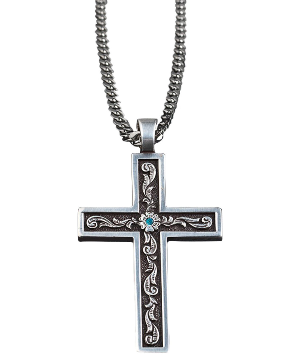 Men's Twister Tooled Inlay Cross Necklace