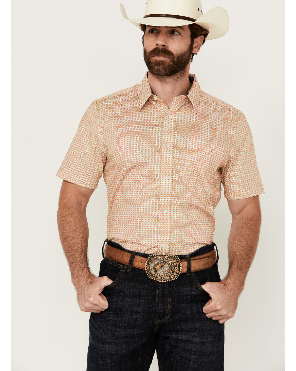 Men's Cody James Gold Coast Geo Print Short Sleeve Button-Down Stretch