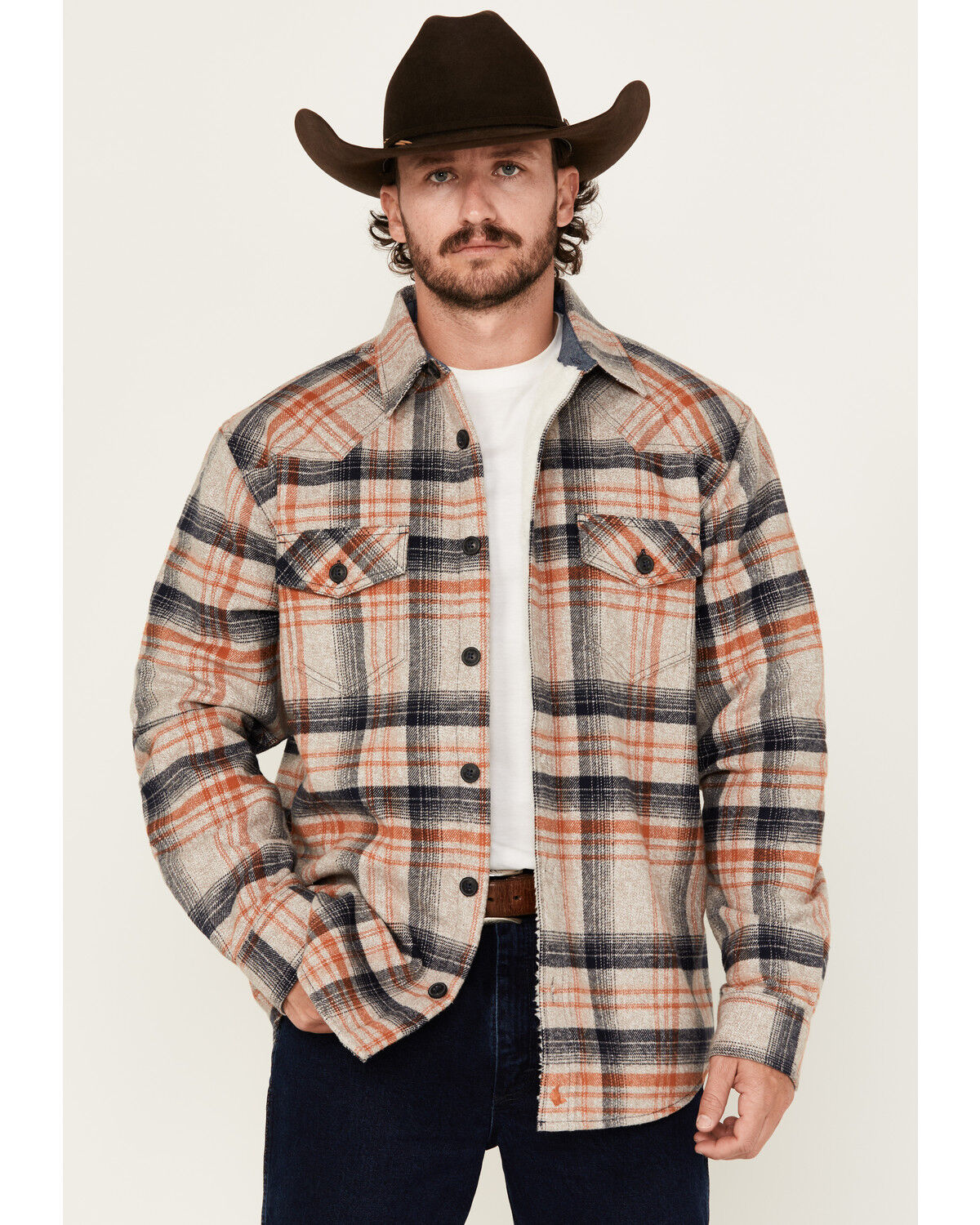 Men's Cody James Bandera Plaid Print Sherpa Lined Shirt Jacket