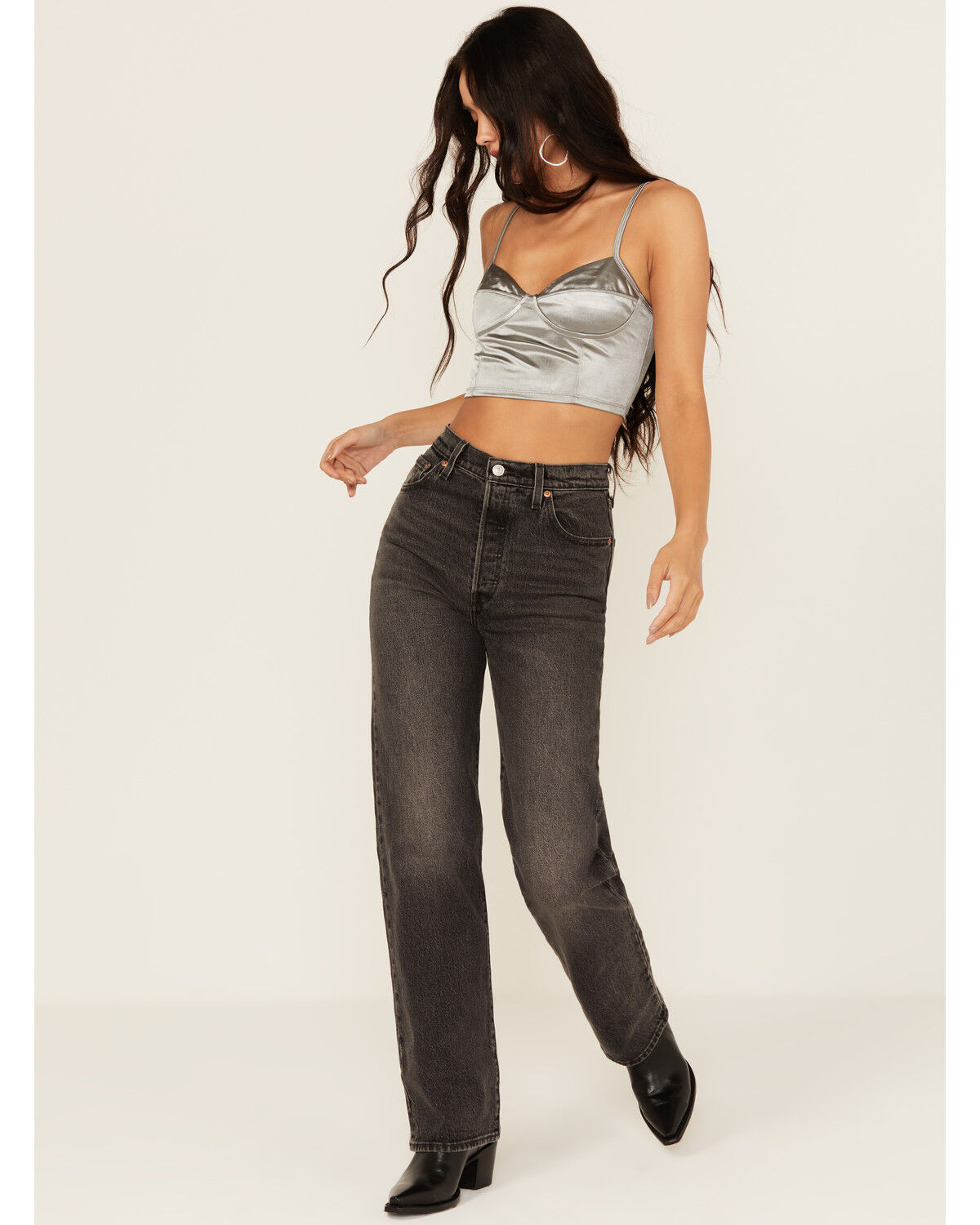Women's Levi's Premium Static Noise High Rise Ribcage Wide Leg Stretch