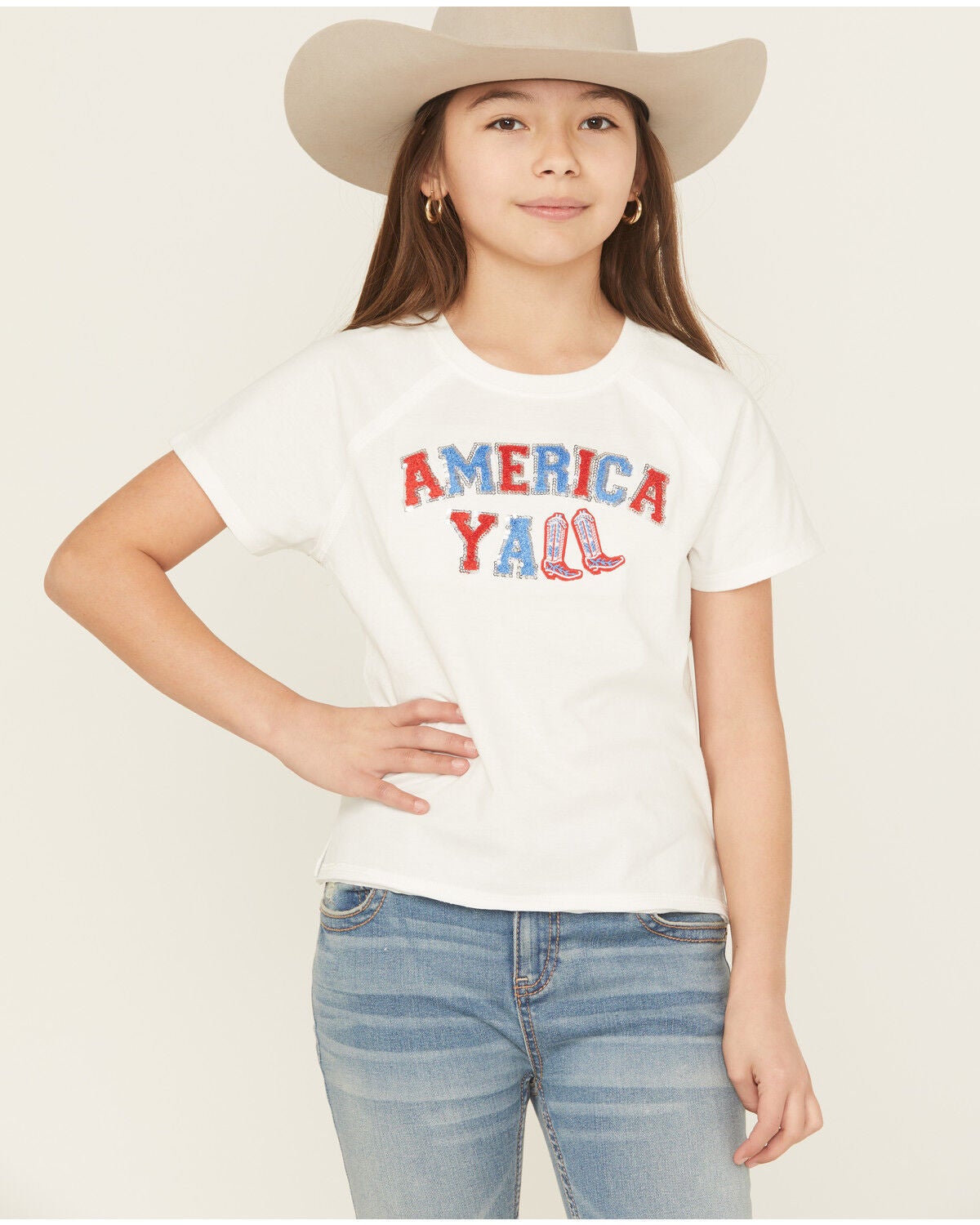 Girls' Blended America Y'all Sequin Short Sleeve Tee