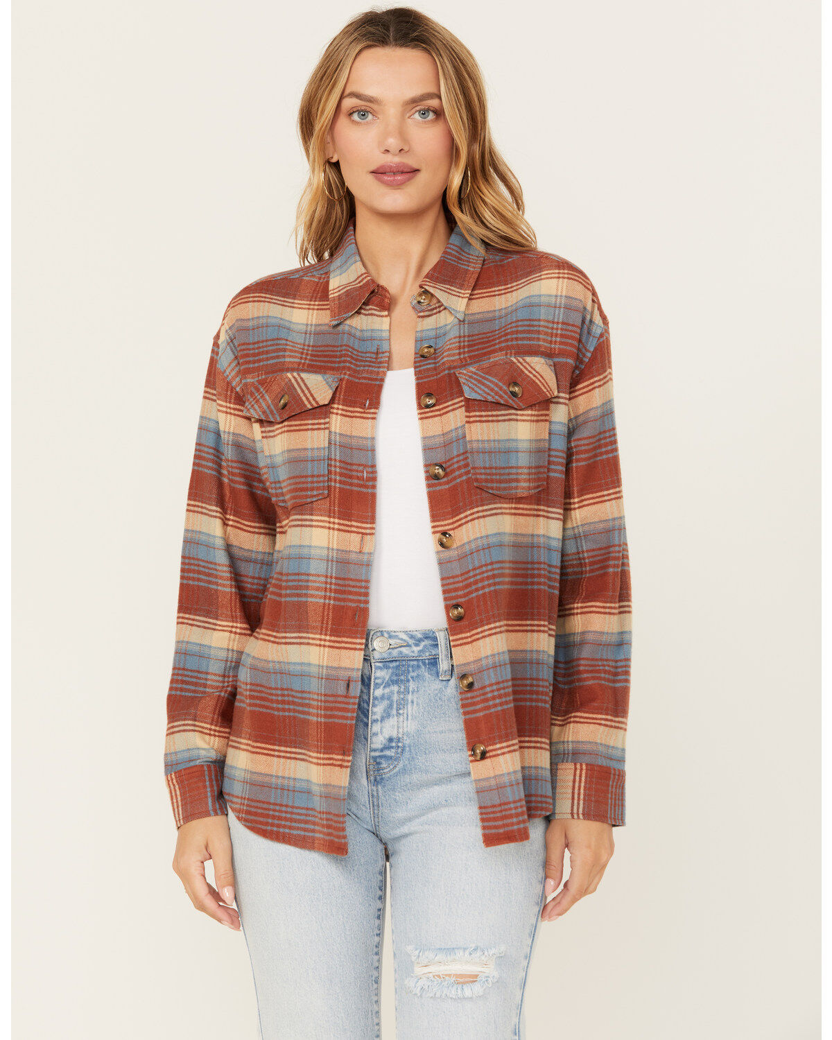 Women's Cleo + Wolf Long Sleeve Button-Down Flannel Boyfriend Shirt