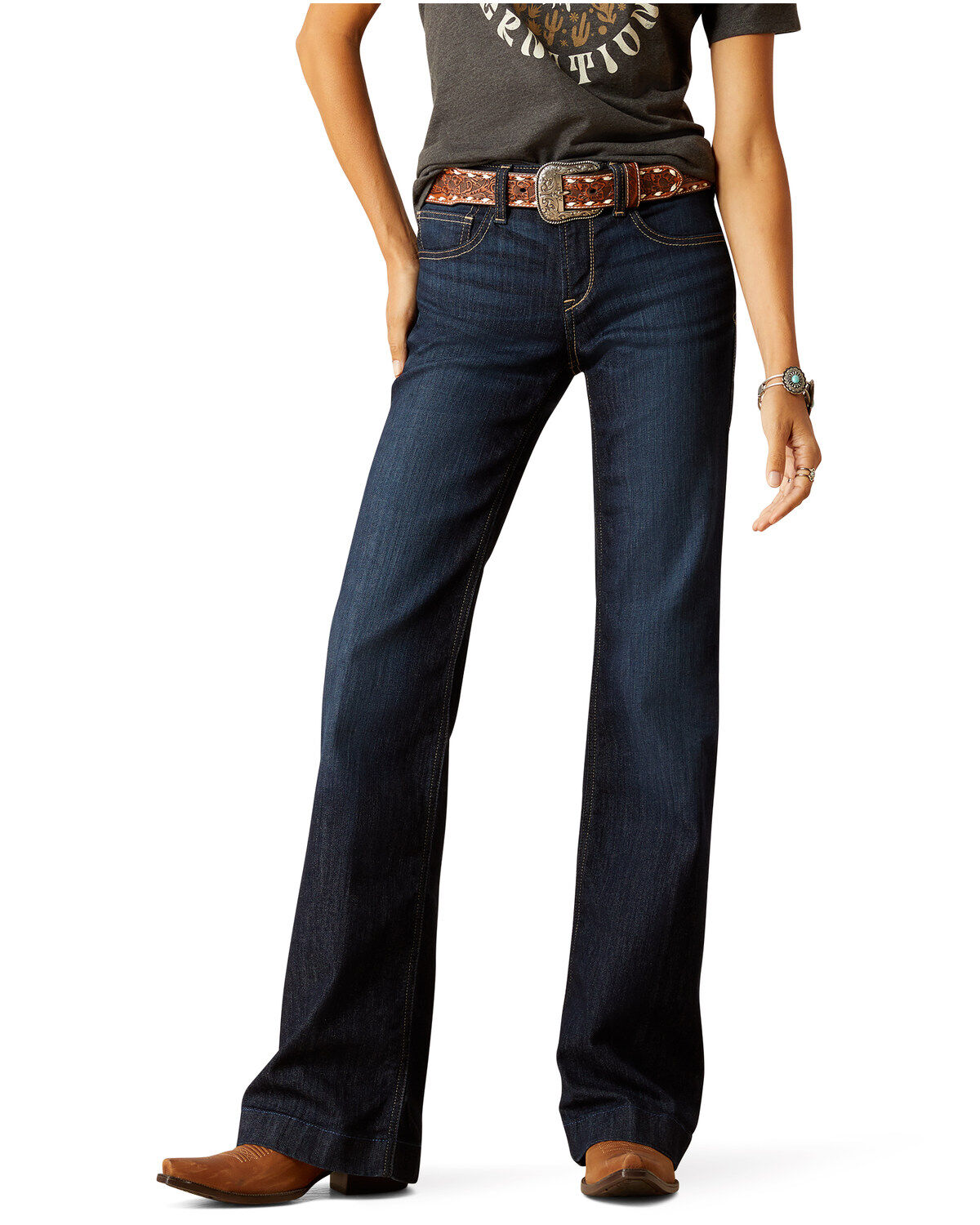 Women's Ariat Dark Wash Ophelia Prefect Rise Trouser Denim Jeans - Plu