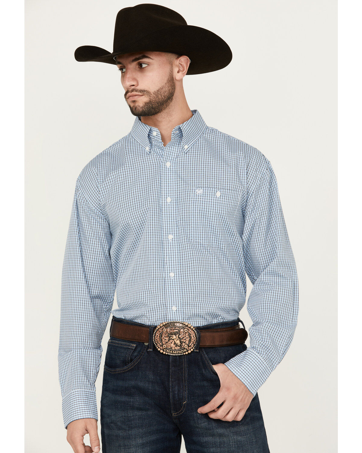 Men's Wrangler Classics Plaid Print Long Sleeve Button-Down Western Sh