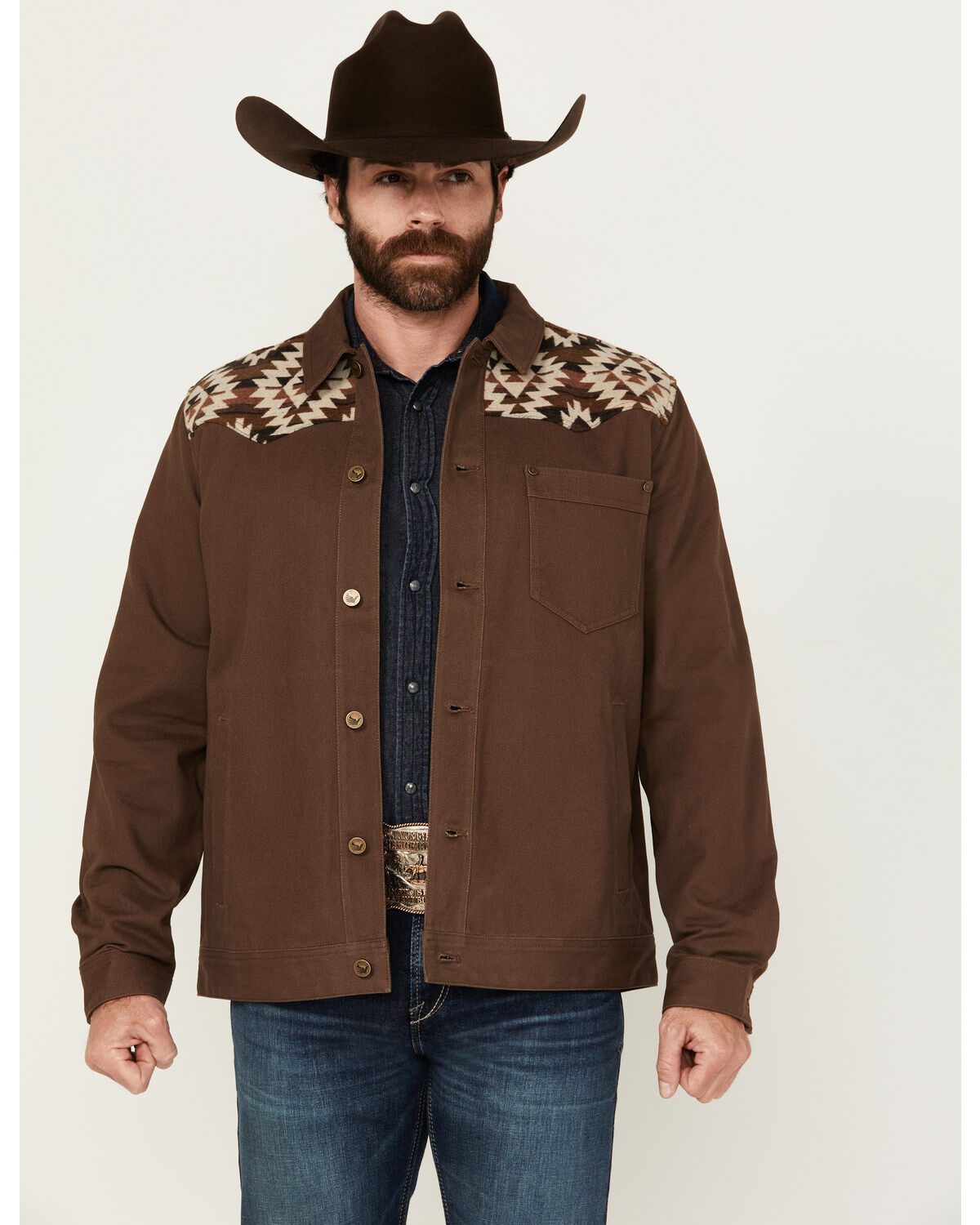 Men's Cody James Goldmine Southwestern Print Yoke Canvas Trucker Jacke