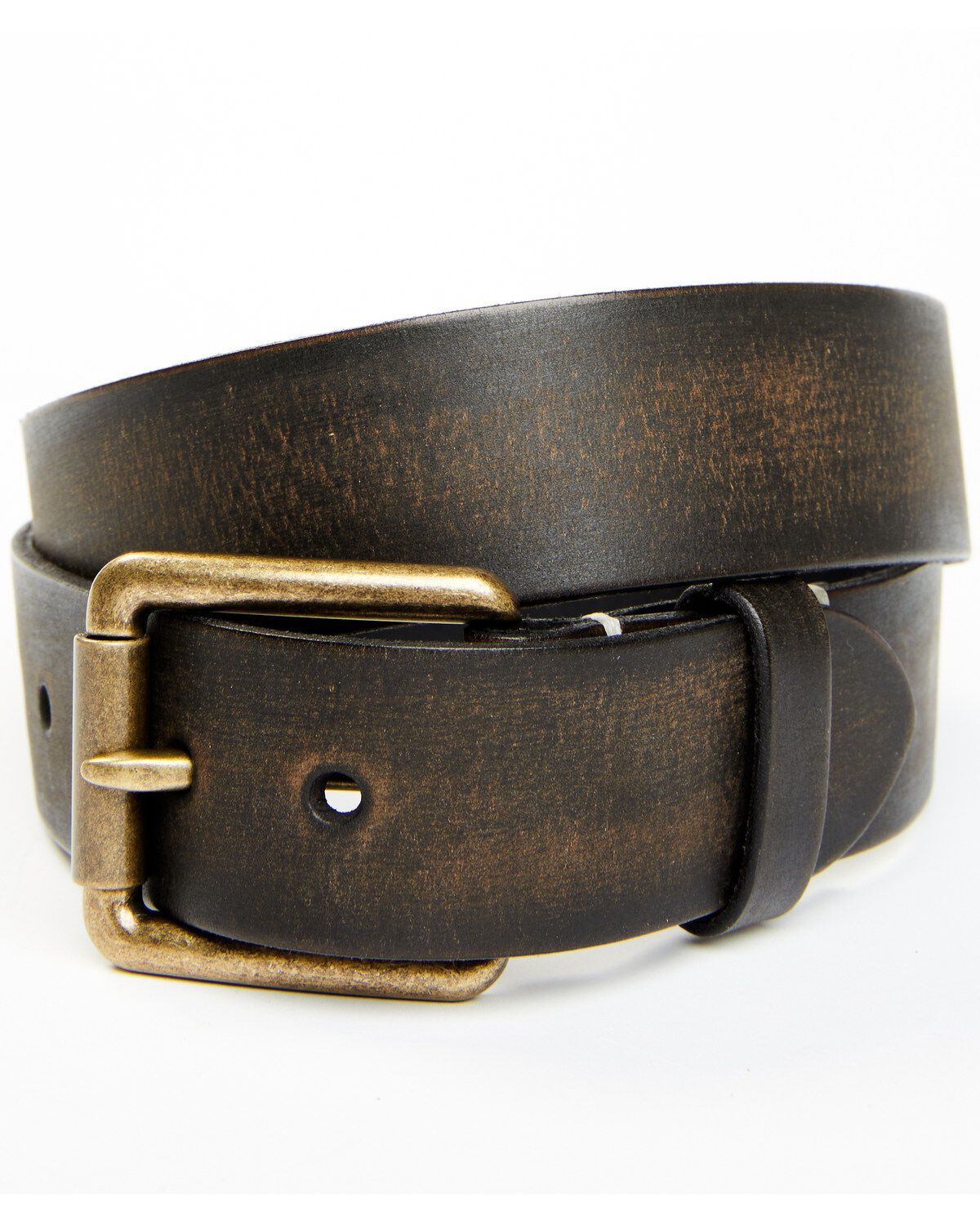 Men's Brother and Sons Distressed Leather & Brass Buckle Belt