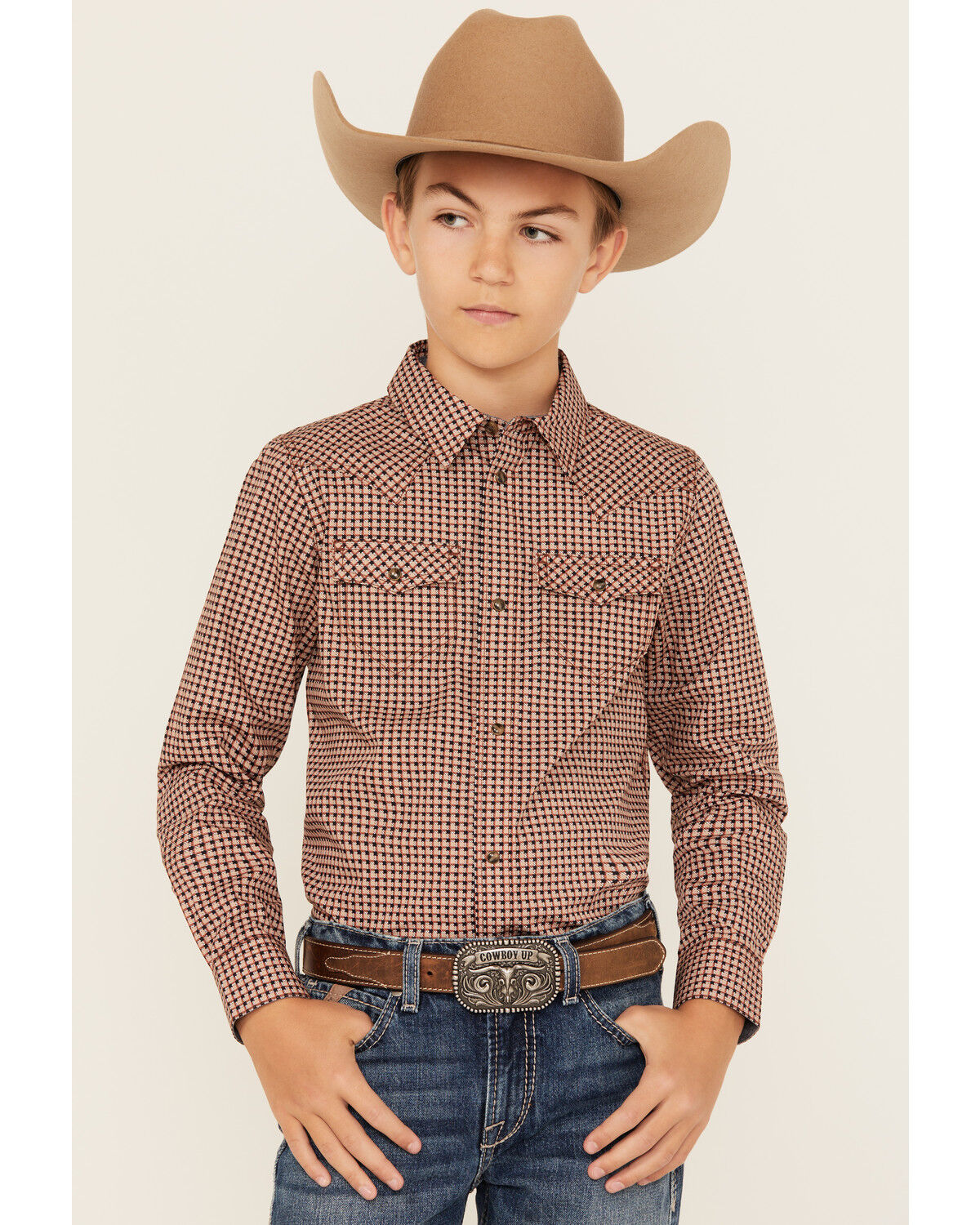 Boys' Cody James Ramon Plaid Print Long Sleeve Snap Western Shirt