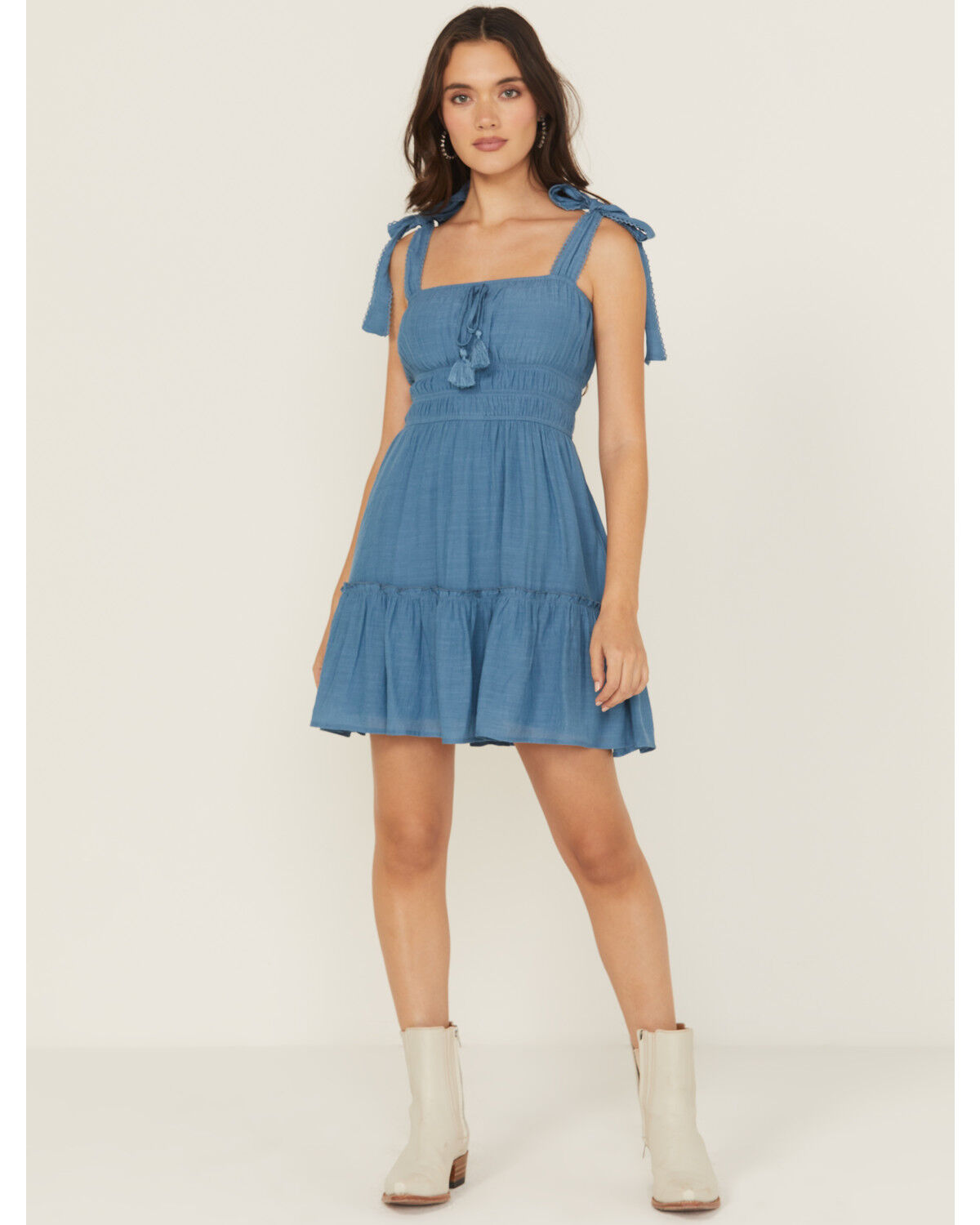 Women's Ash & Violet Solid Bow Strap Mini Dress