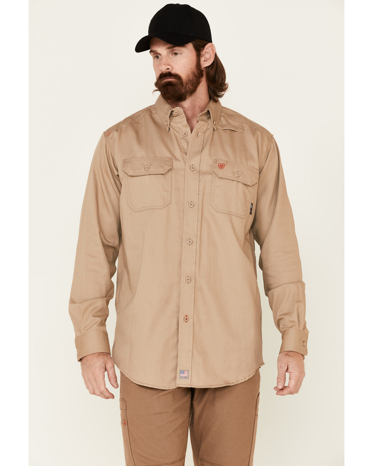 Men's Ariat FR Solid Twill Long Sleeve Button Down Work Shirt - Tall