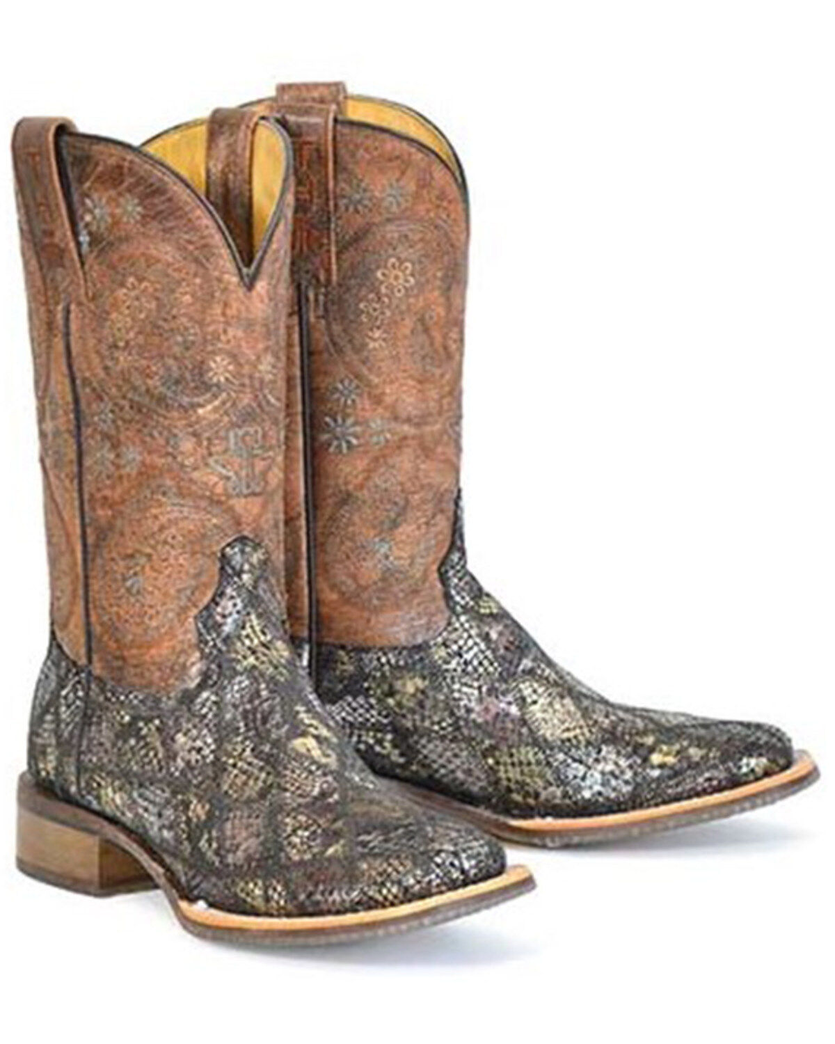 Women's Tin Haul Paisley Python Print Western Boots - Broad Square Toe