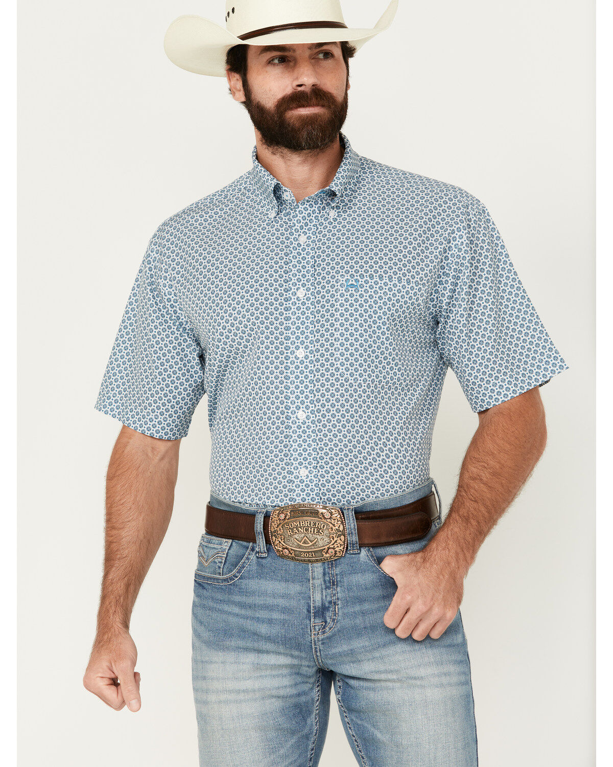 Men's Cinch ARENAFLEX Geo Print Short Sleeve Button-Down Western Shir
