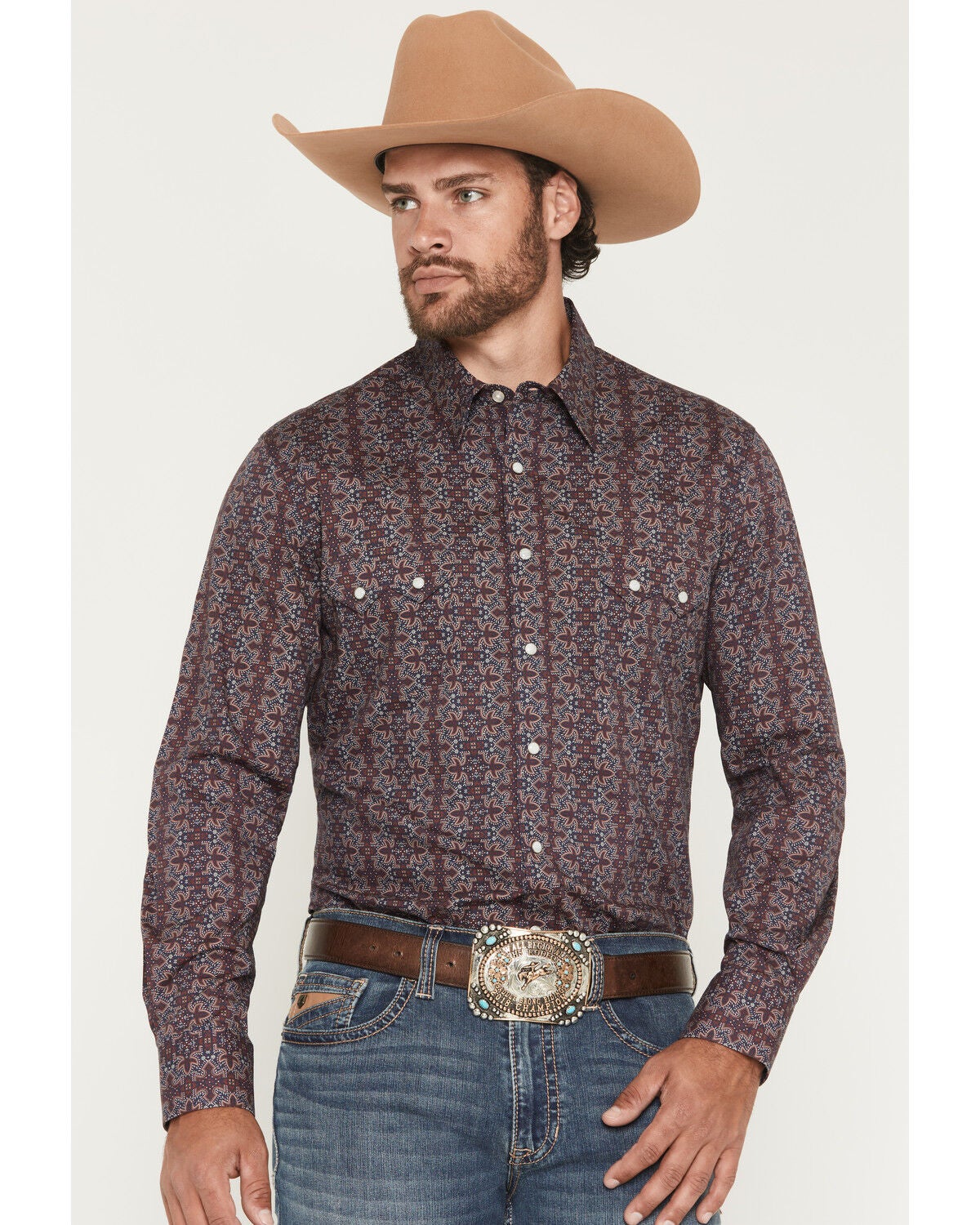 Men's Rock & Roll Denim Bootstitch Long Sleeve Snap Stretch Western Sh