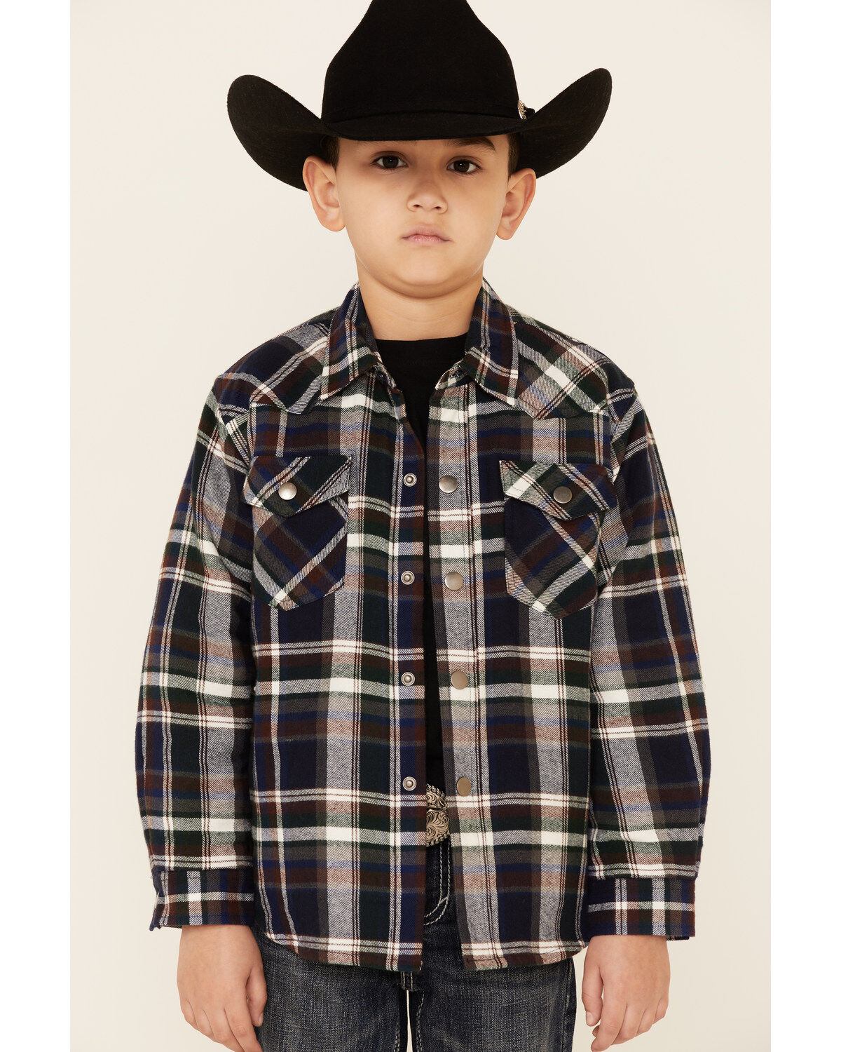 Boys' Roper Plaid Long Sleeve Snap Western Flannel Shirt