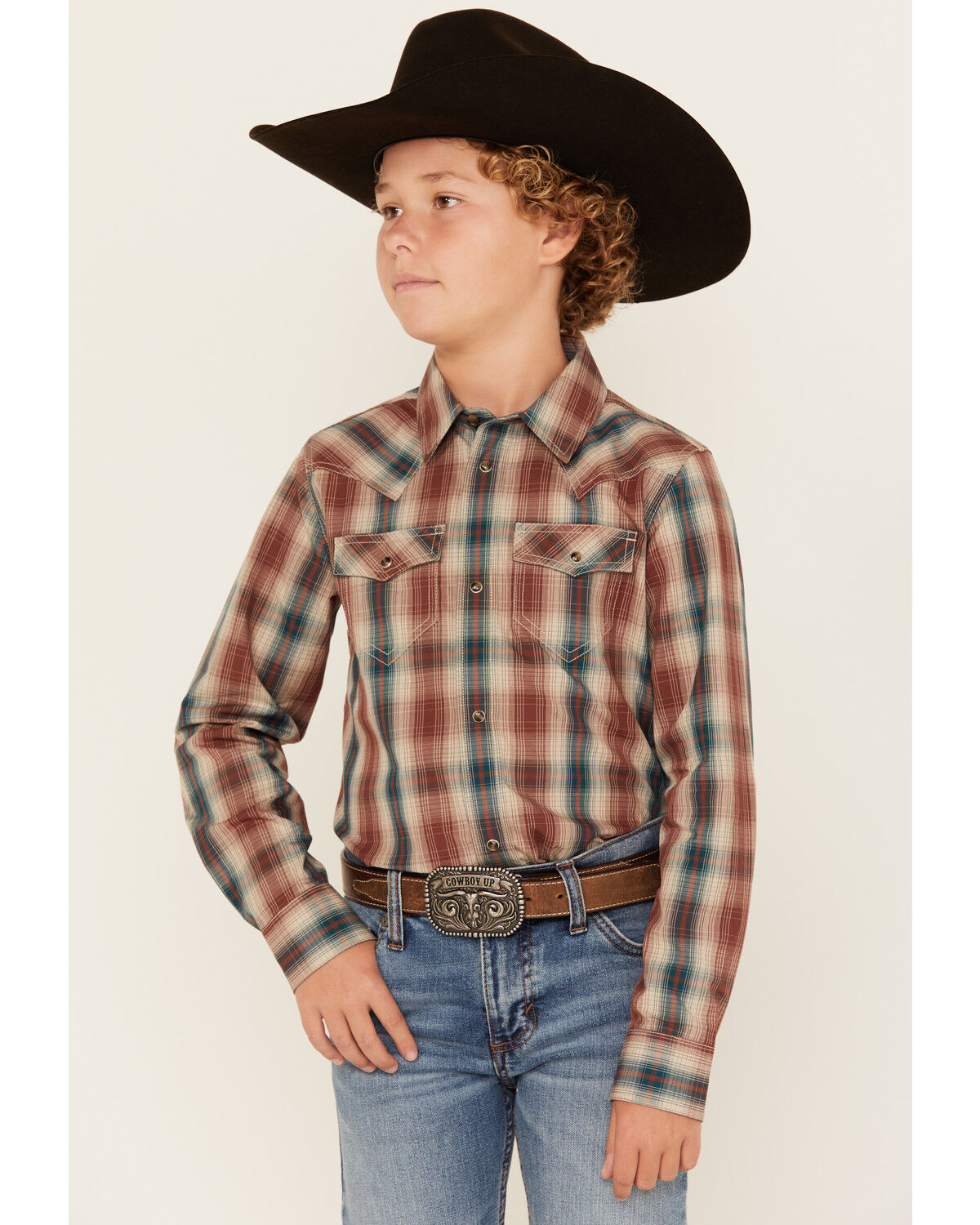 Boys' Cody James Ricardo Plaid Print Long Sleeve Snap Western Shirt