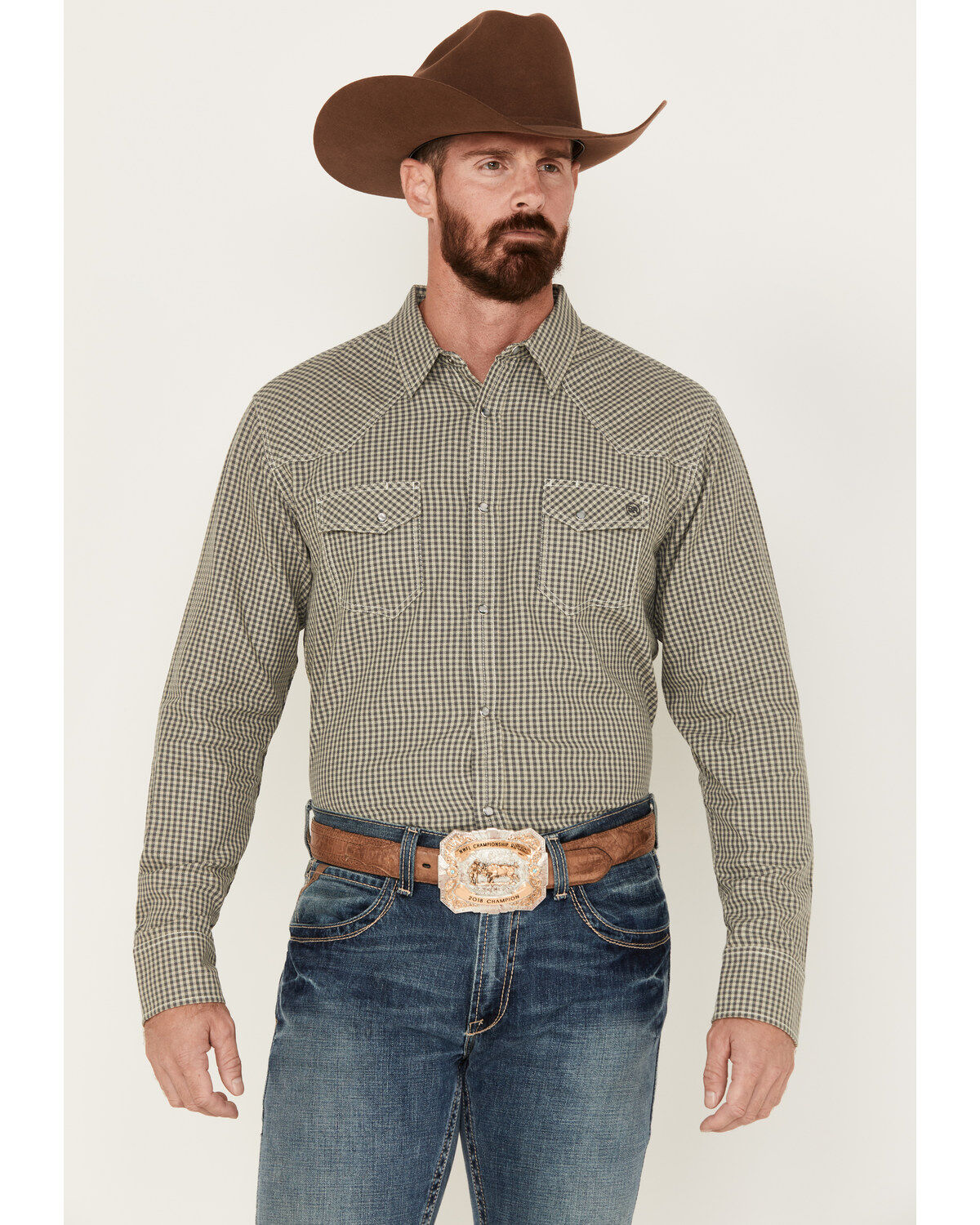 Men's Blue Ranchwear Gingham Check Snap Western Workshirt