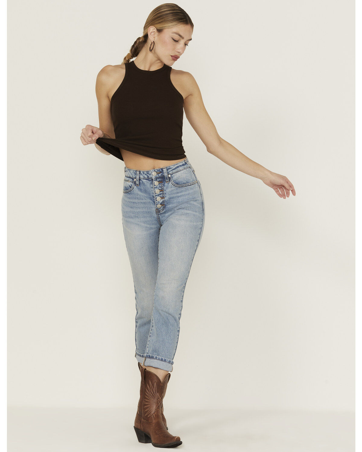 Women's Cleo + Wolf Exposed Button Fly Slim Straight Denim Jeans