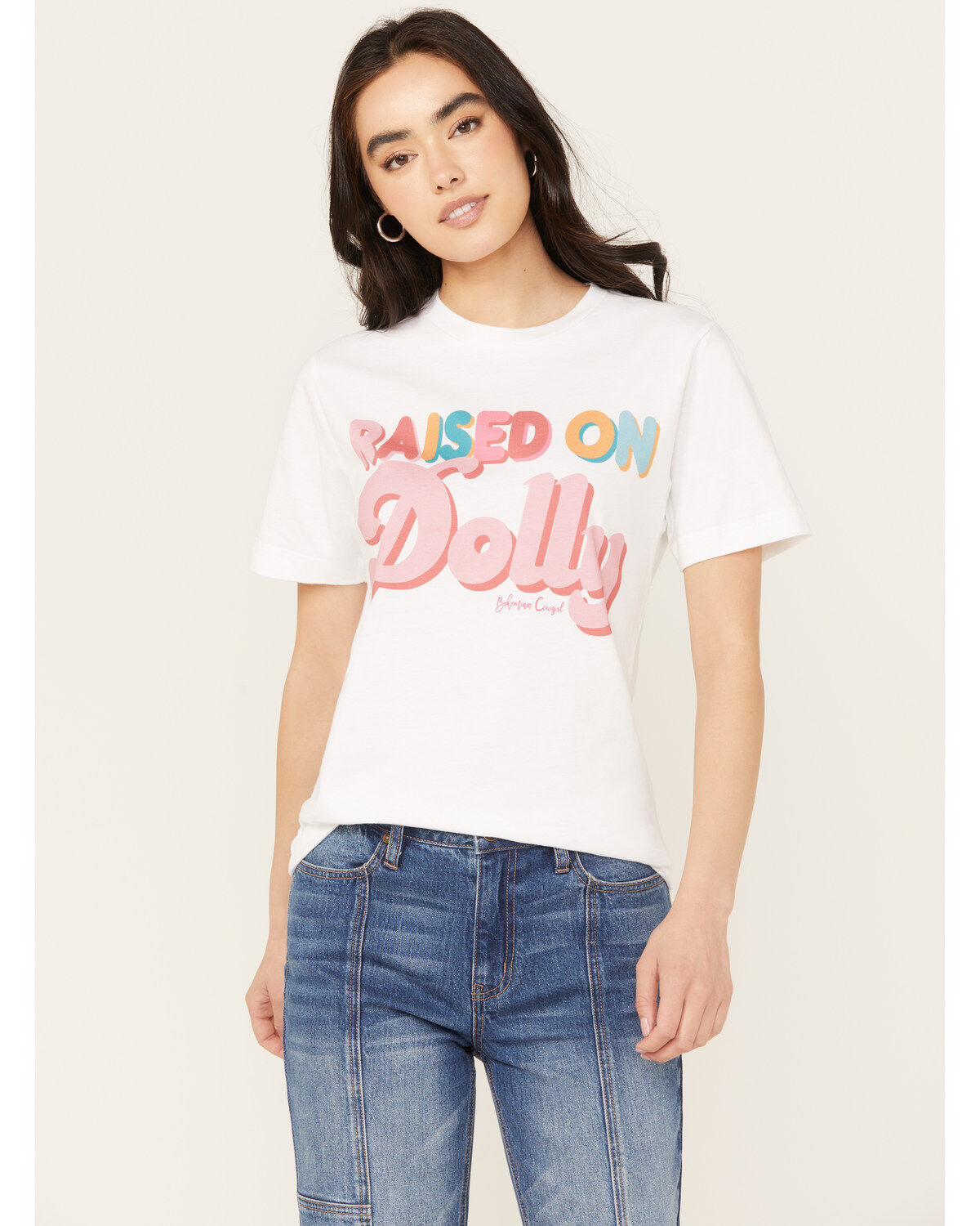 Women's Bohemian Cowgirl Raised On Dolly Short Sleeve Graphic Tee